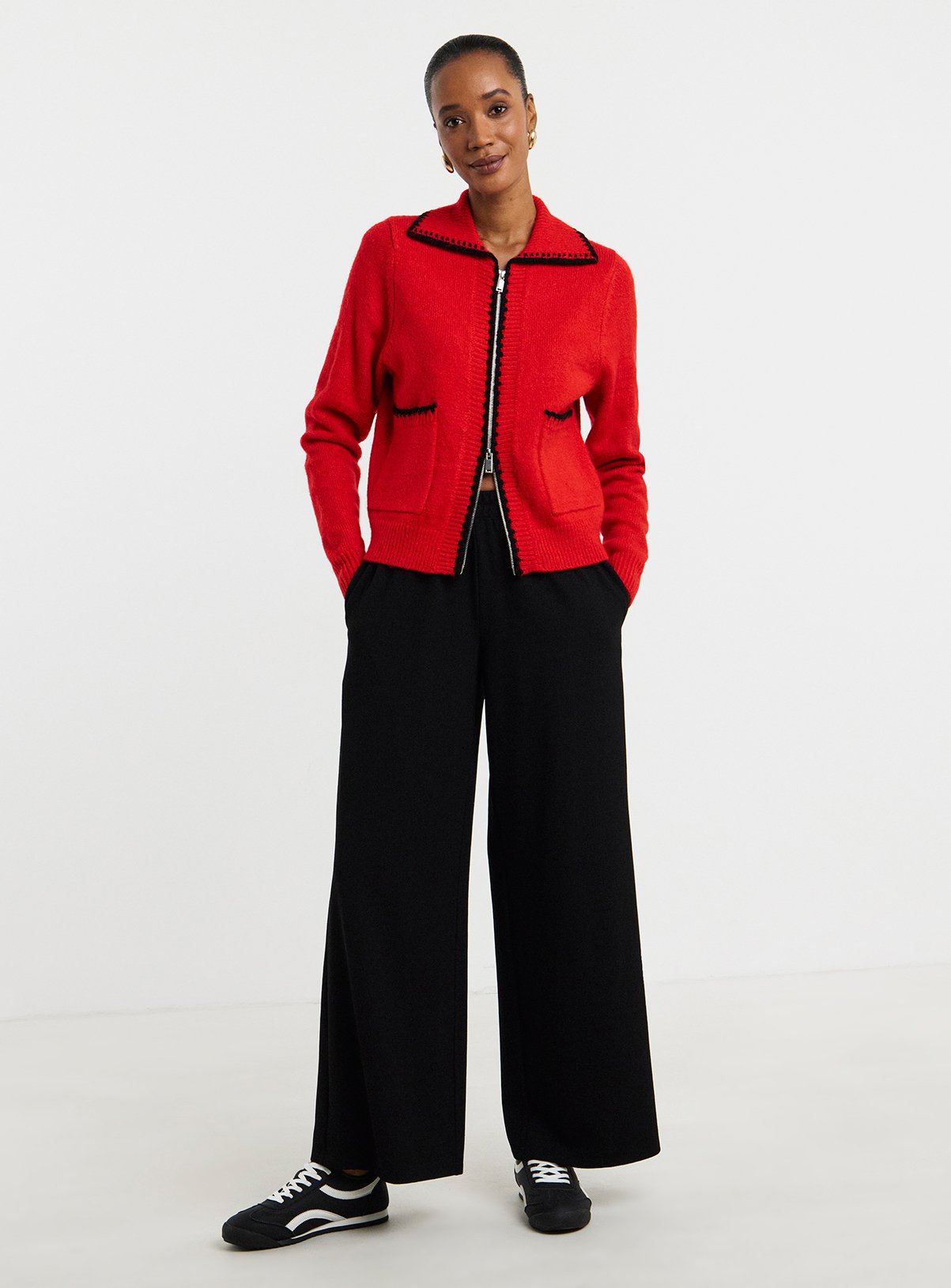 JD WILLIAMS Black Textured Jersey Wide Leg Trouser 28R - Image 3 thumbnail