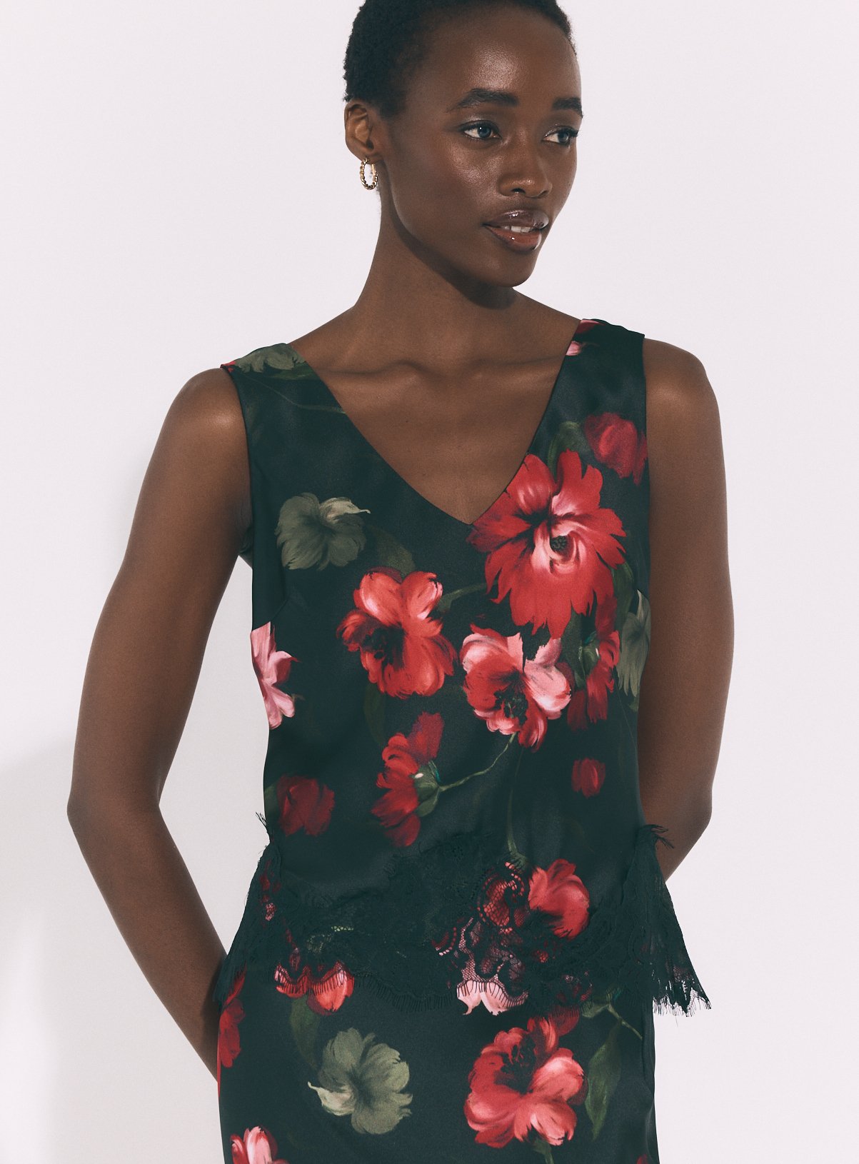 Red Floral Cowl Neck Top Co-Ord 6 - Image 1 thumbnail