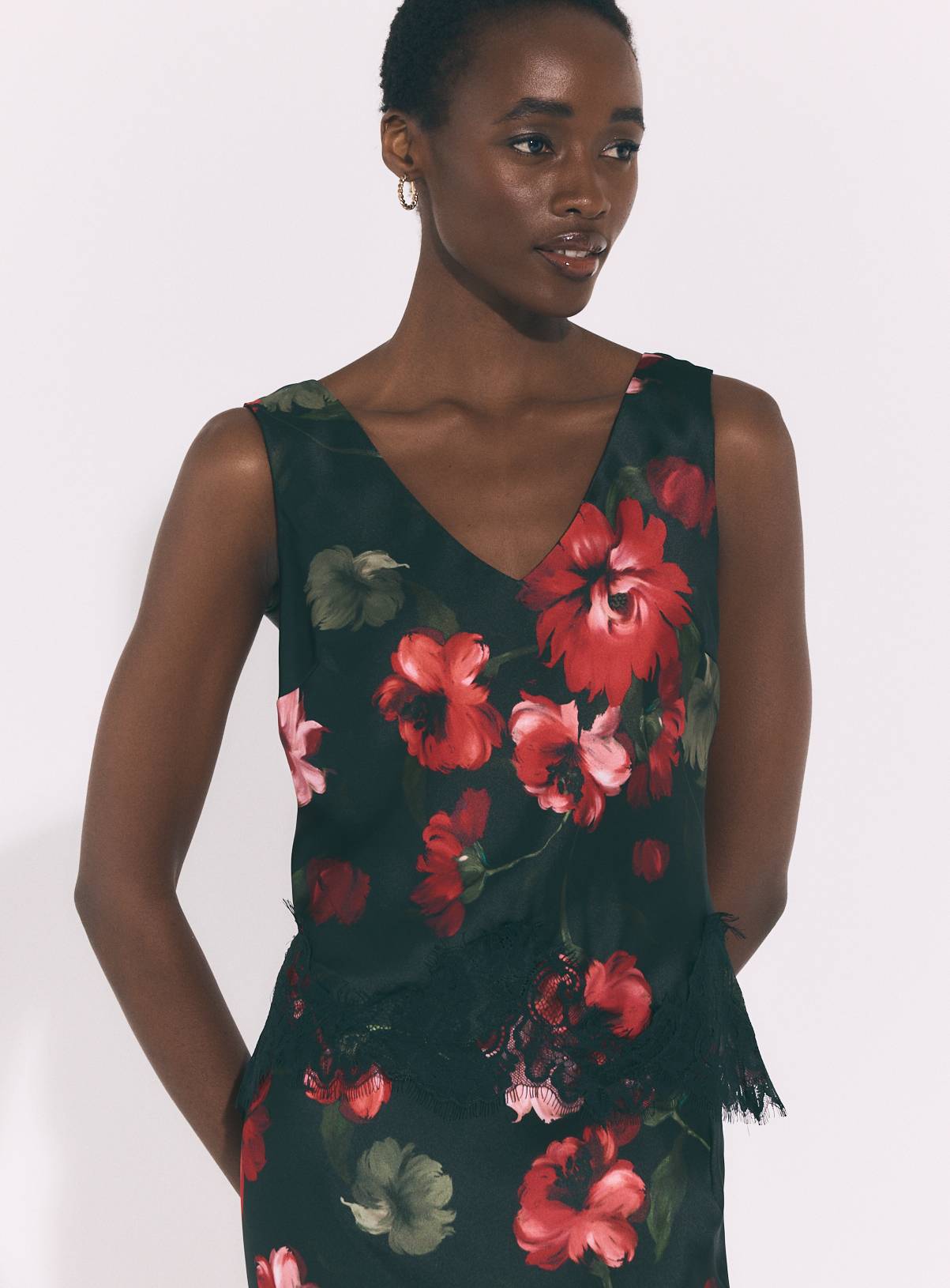 Red Floral Cowl Neck Top Co-Ord 6 - Image 1