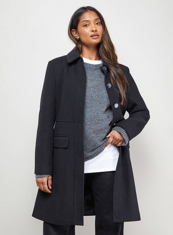 OASIS Faux Wool Button Through Dolly Coat Black 6