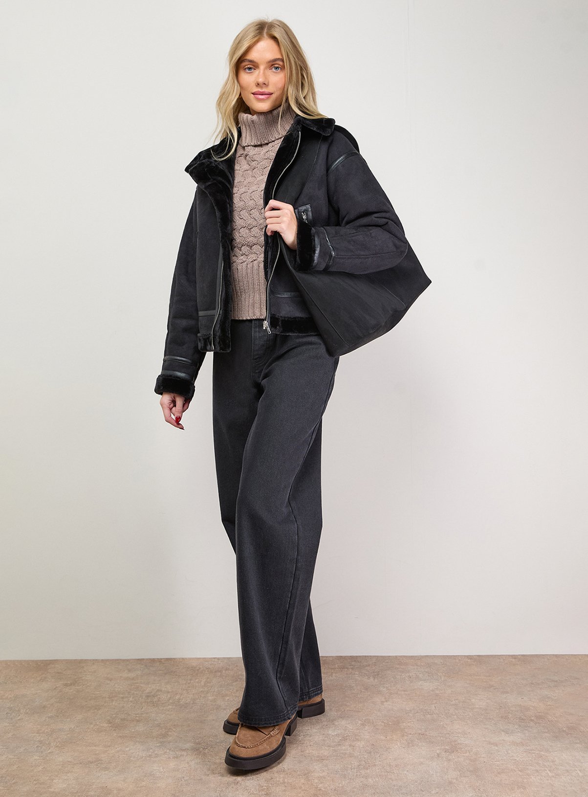 OASIS Zip Through Faux Leather Short Aviator Jacket 18 - Image 2 thumbnail