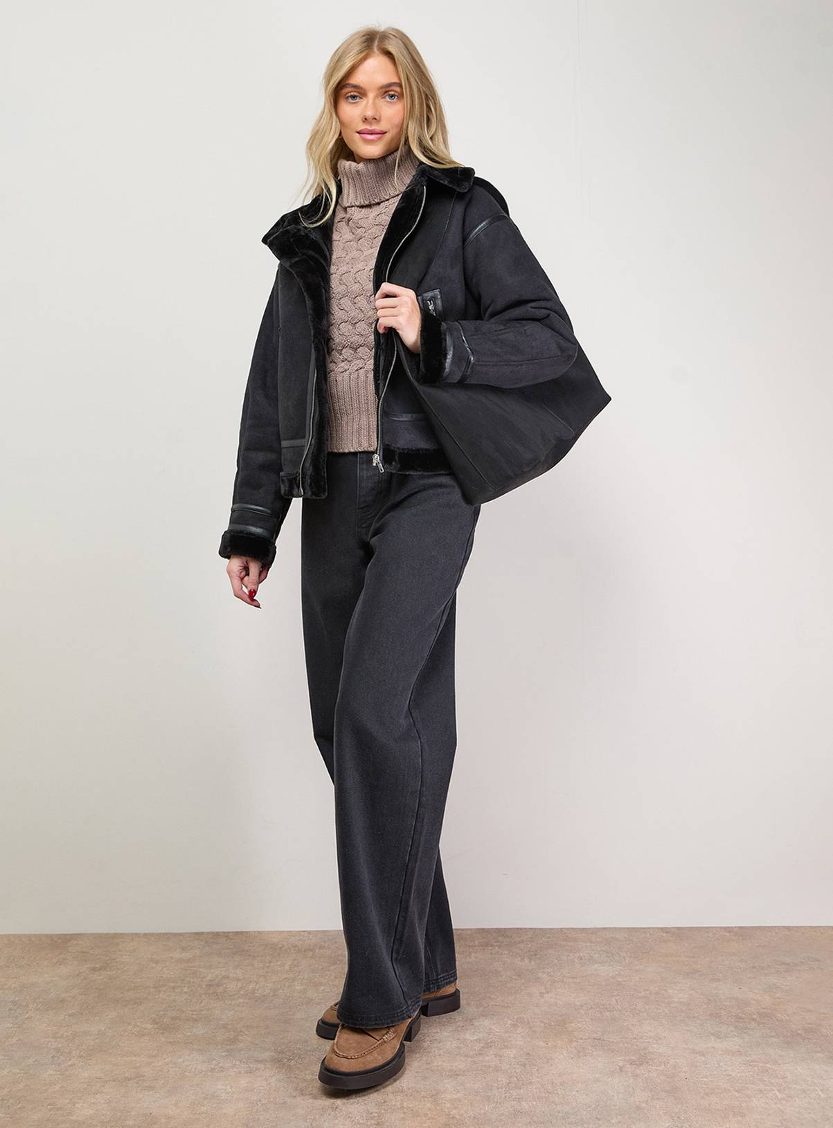OASIS Zip Through Faux Leather Short Aviator Jacket 18 - Image 2