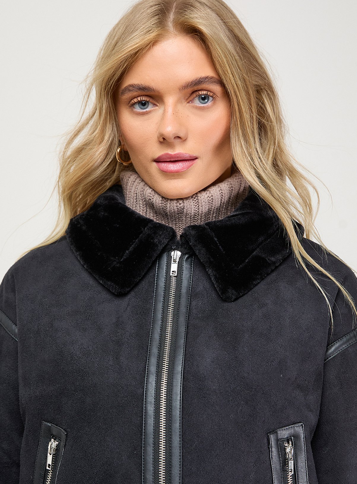 OASIS Zip Through Faux Leather Short Aviator Jacket 18 - Image 5 thumbnail