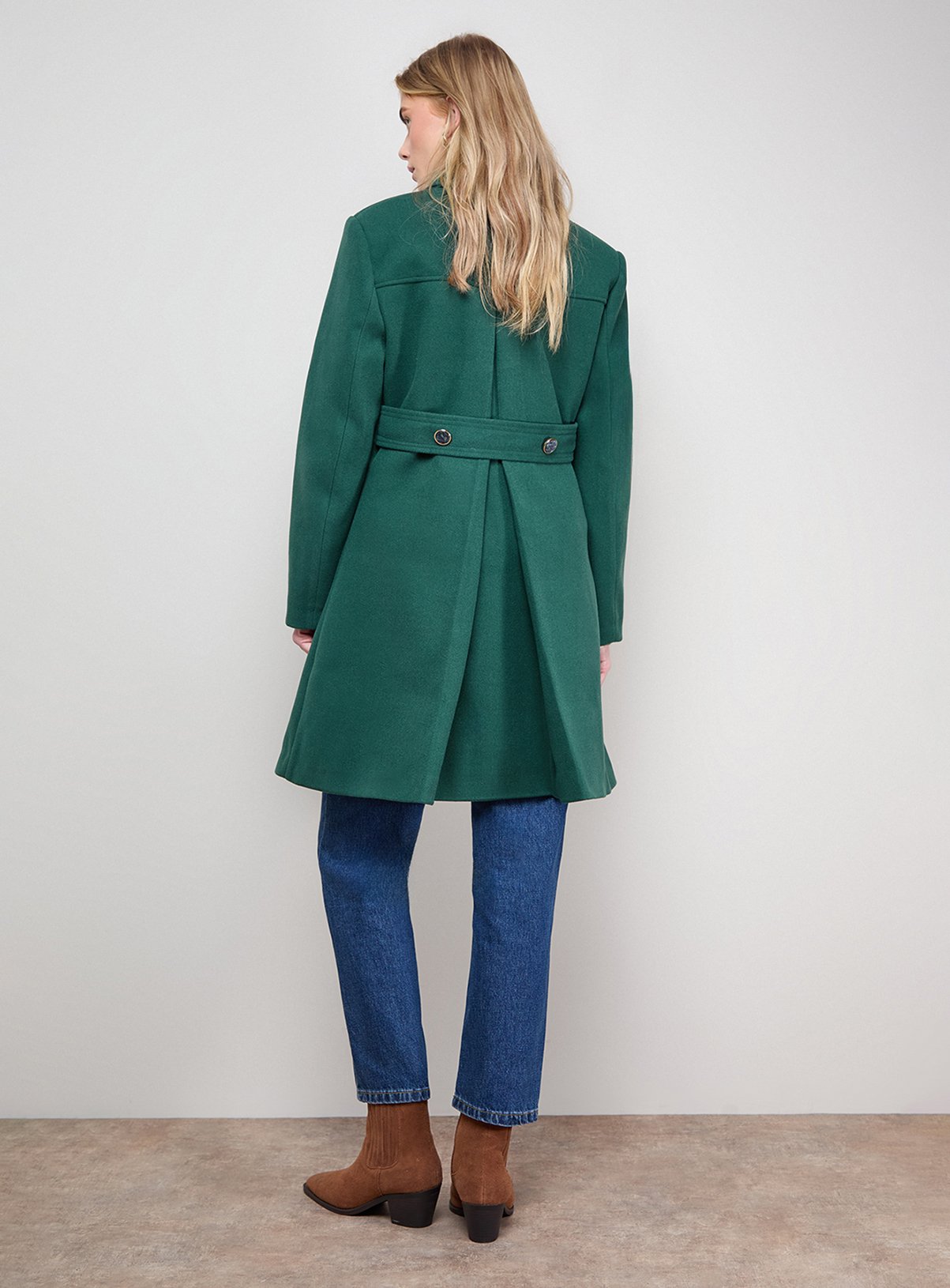 OASIS Faux Wool Button Through Dolly Coat Green 8 - Image 3 thumbnail