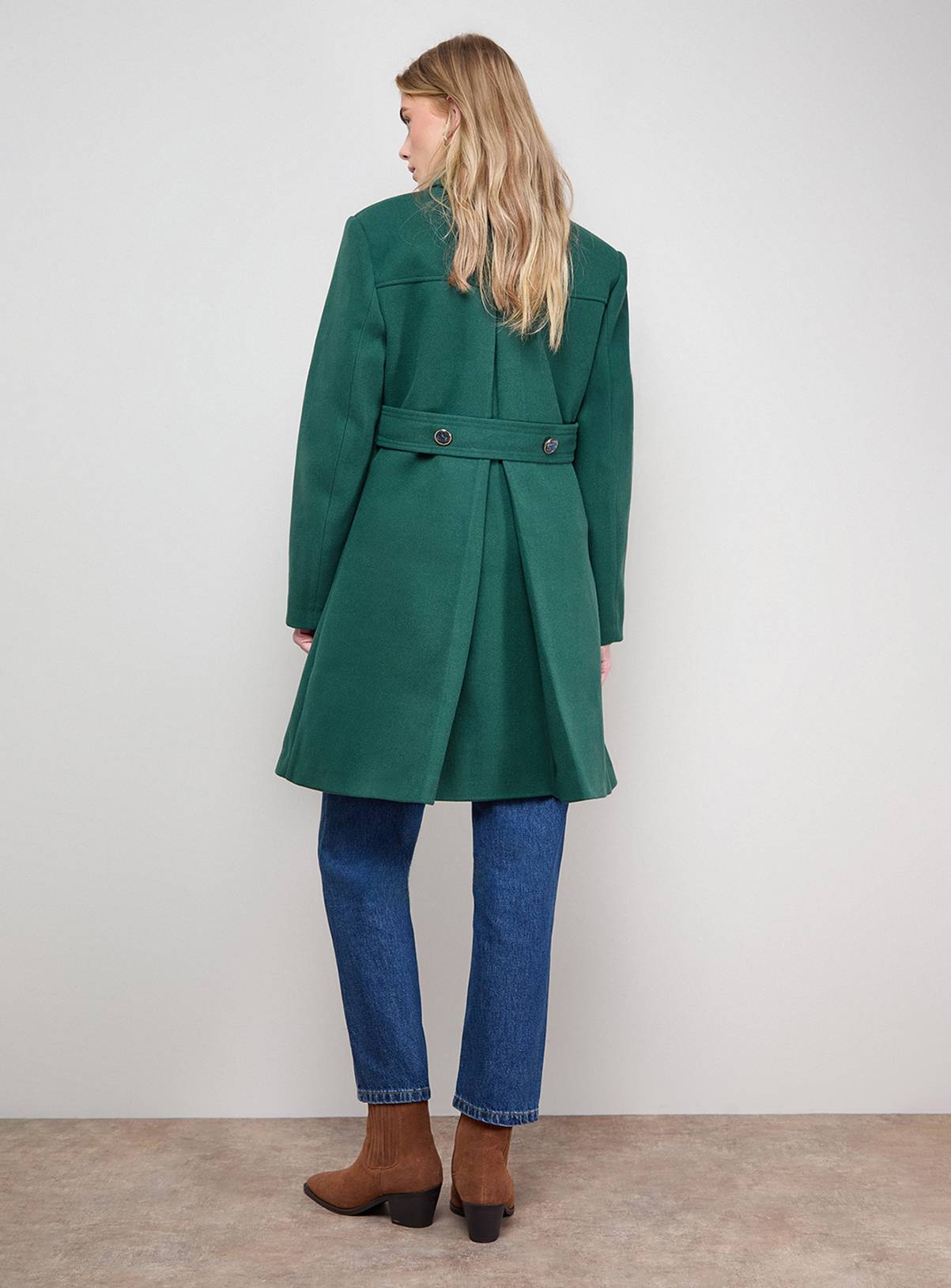 OASIS Faux Wool Button Through Dolly Coat Green 8 - Image 3