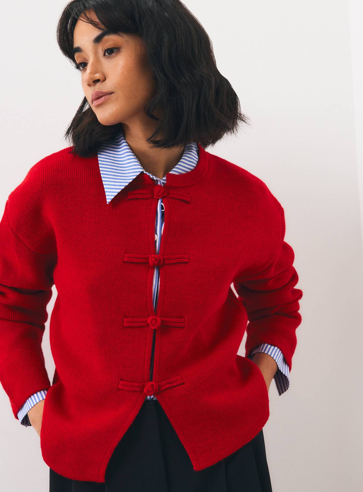 Red Frogging Trim Knitted Jacket XXL - Image 1