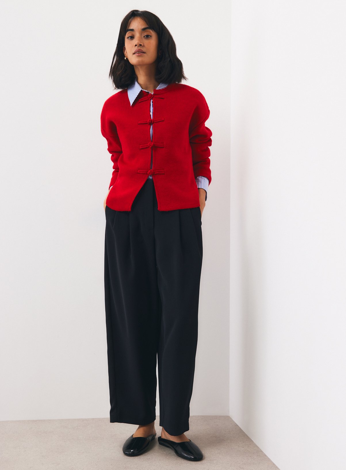 Red Frogging Trim Knitted Jacket XXL - Image 2 thumbnail