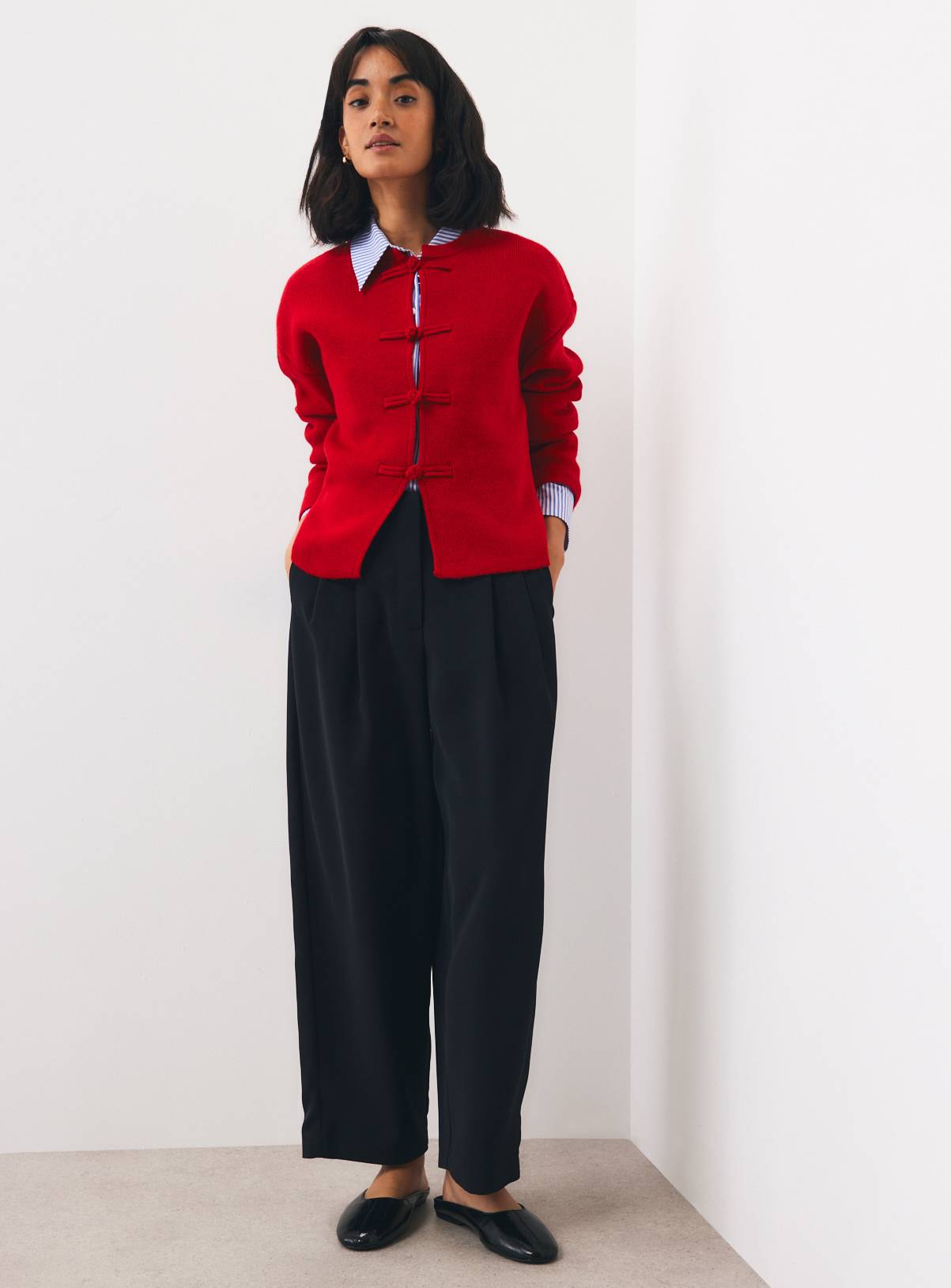 Red Frogging Trim Knitted Jacket XXL - Image 2