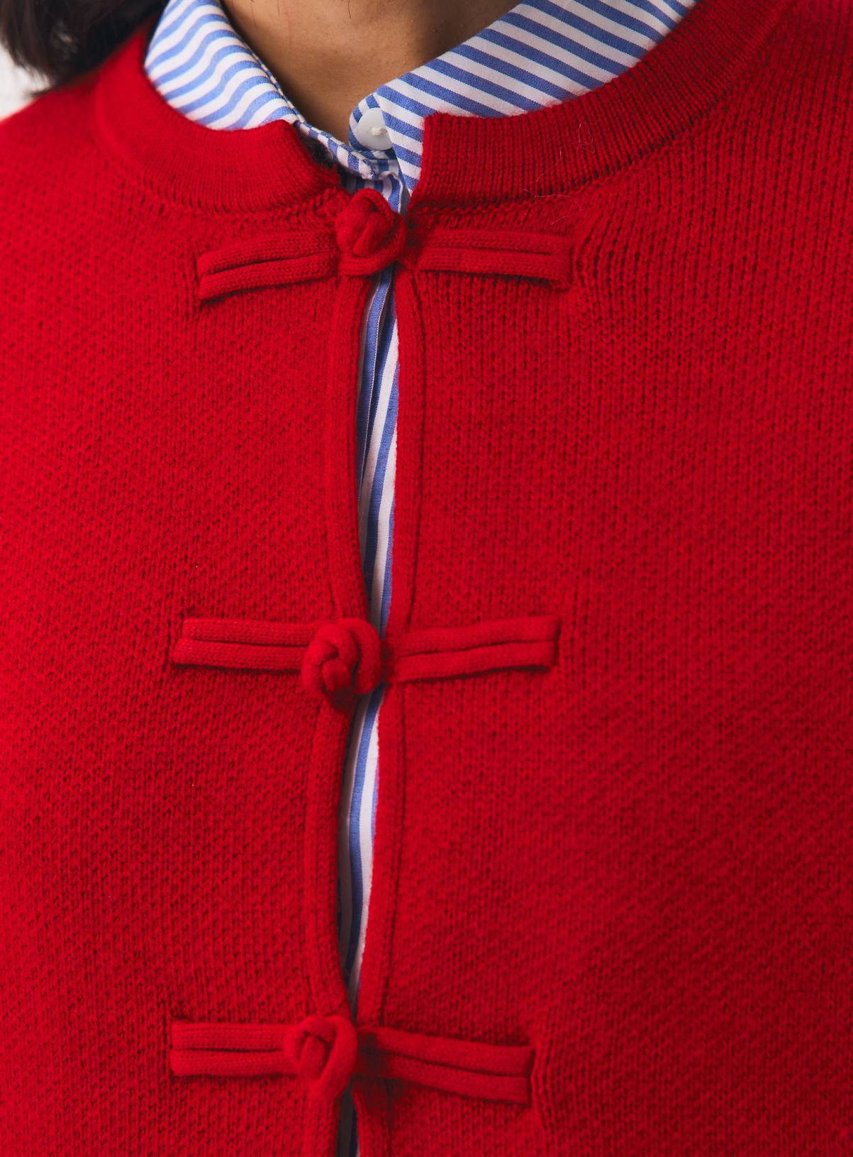 Red Frogging Trim Knitted Jacket XXL - Image 3