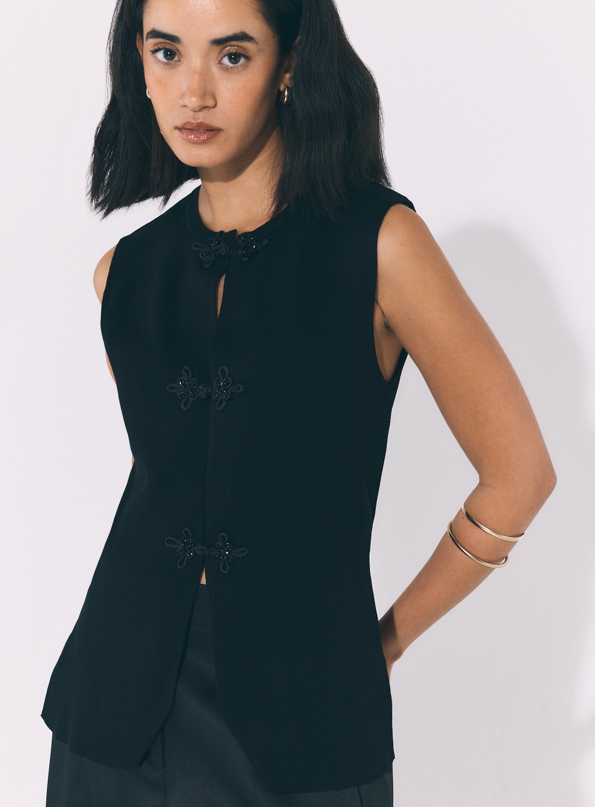 Black Frogging Trim Waistcoat L - Image 1 thumbnail