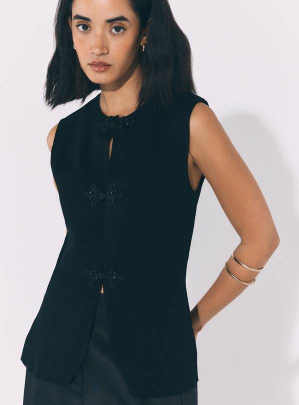 Black Frogging Trim Waistcoat XL