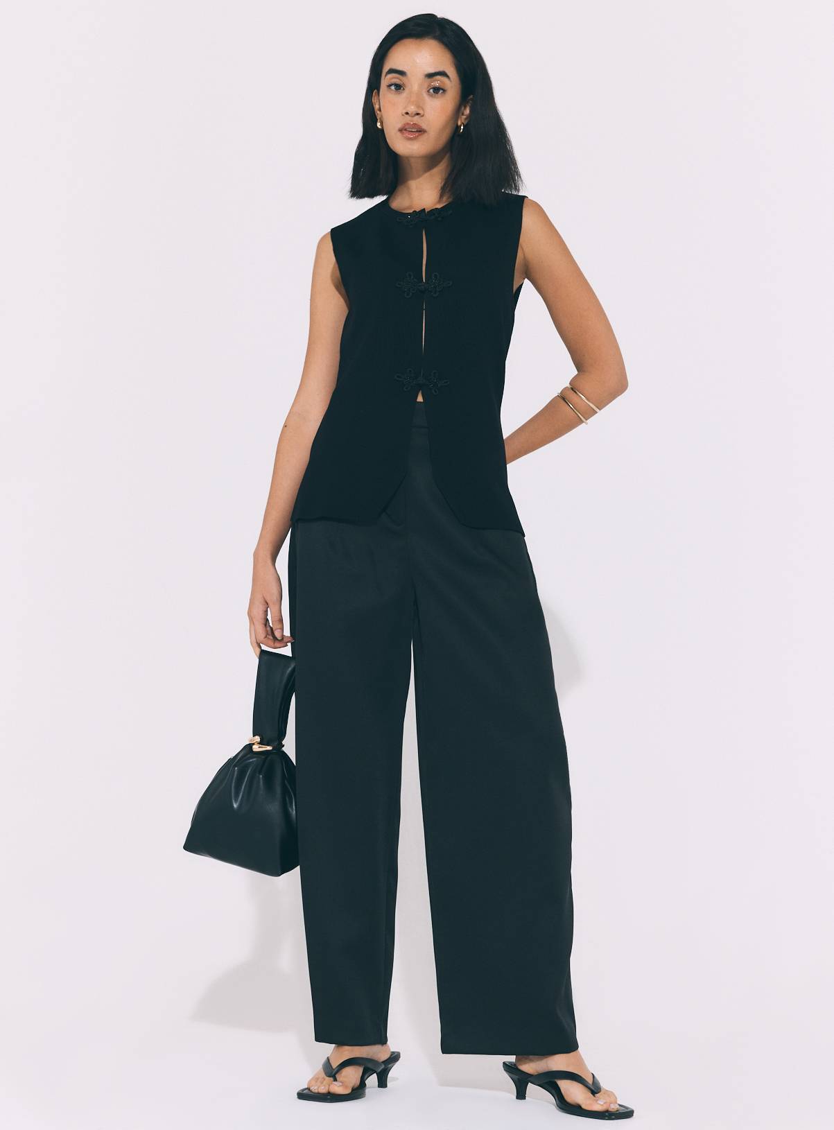 Black Frogging Trim Waistcoat L - Image 2