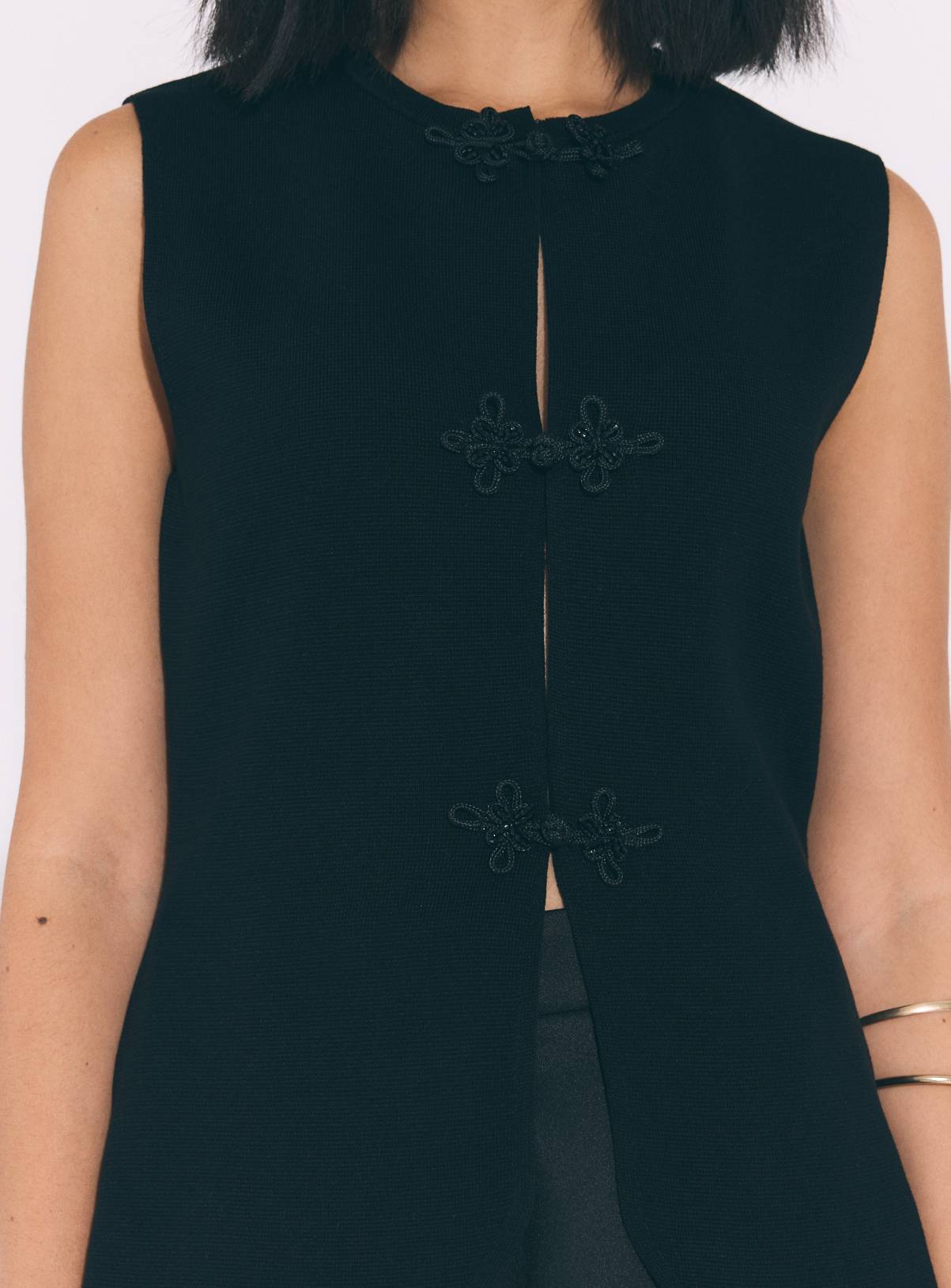 Black Frogging Trim Waistcoat L - Image 3