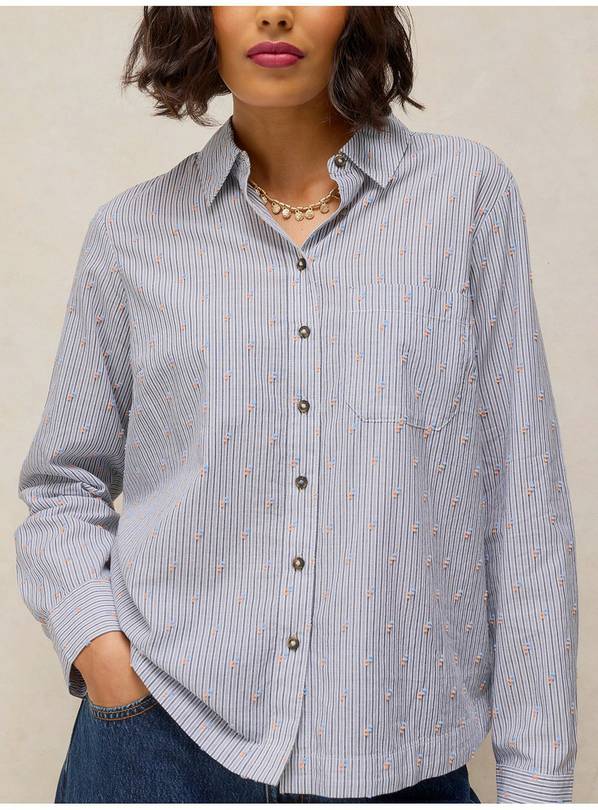 WHITE STUFF Libby Organic Cotton Stripe Embroidered Shirt 14