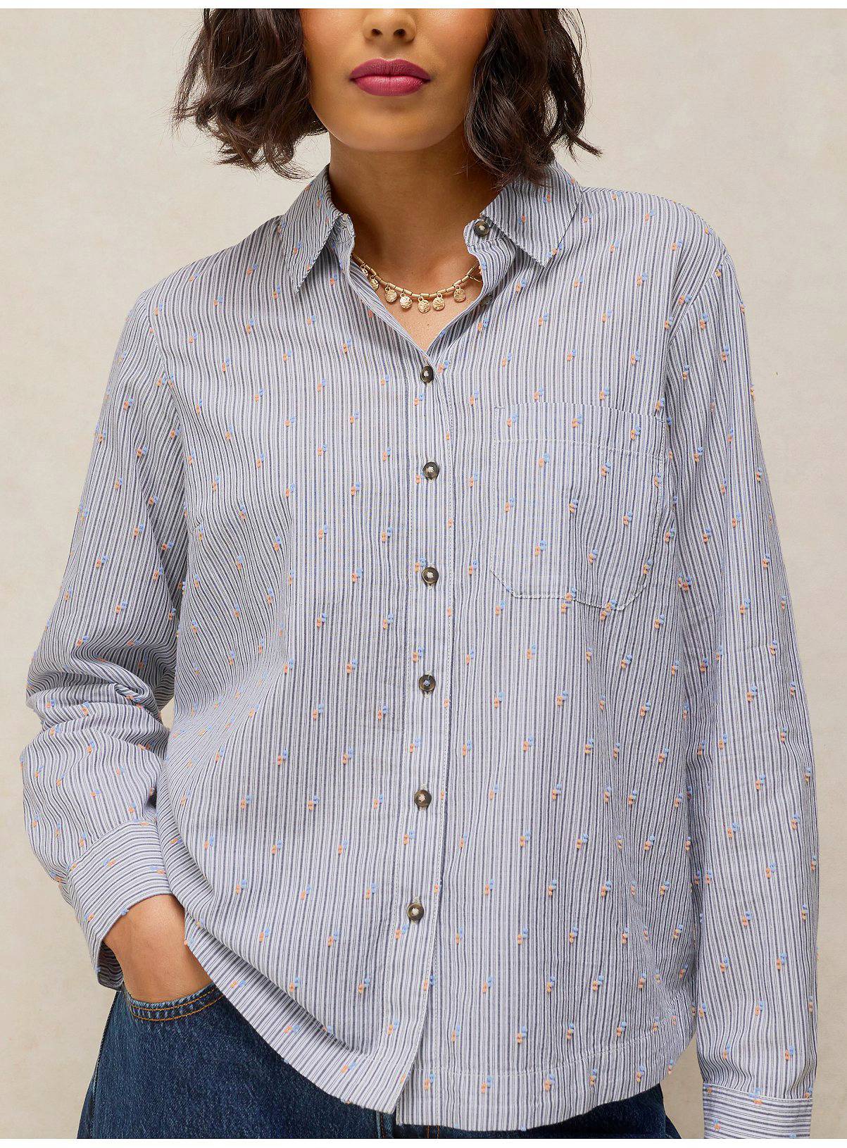 WHITE STUFF Libby Organic Cotton Blue Stripe Embroidered Shirt 8 - Image 1
