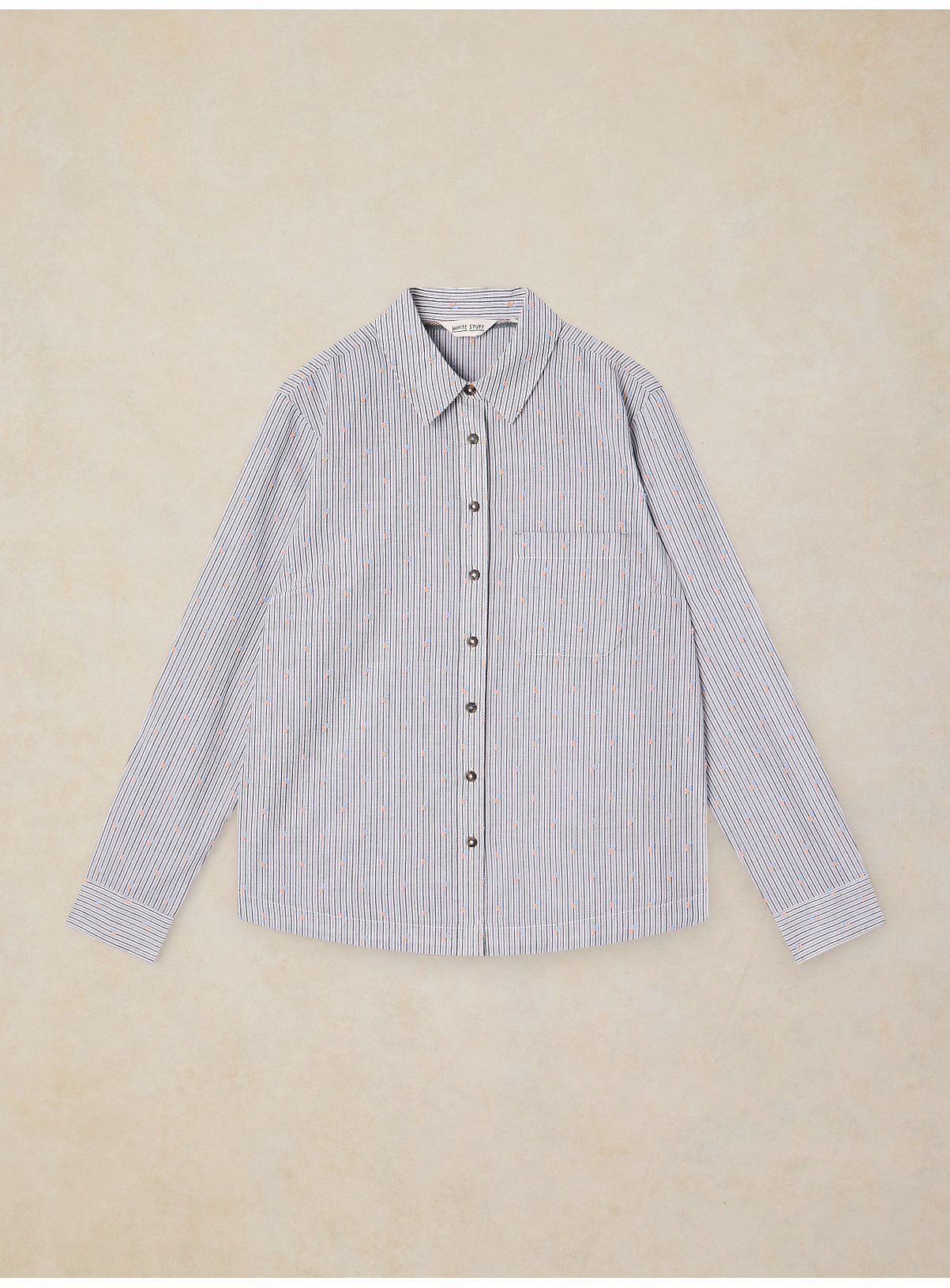 WHITE STUFF Libby Organic Cotton Blue Stripe Embroidered Shirt 8 - Image 5 thumbnail