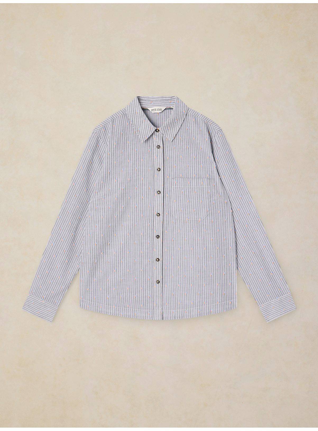 WHITE STUFF Libby Organic Cotton Blue Stripe Embroidered Shirt 8 - Image 5