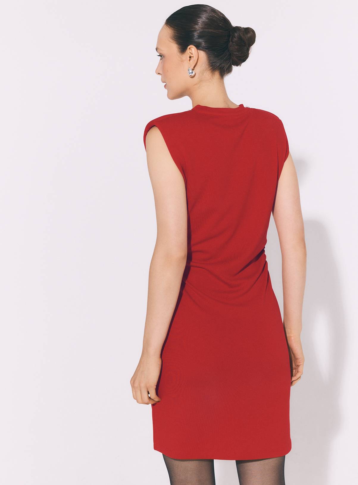 Red Necklace Trim Mini Jersey Dress 18 - Image 4