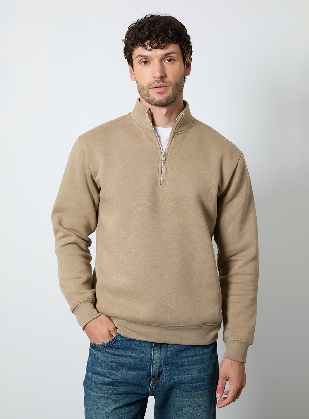 BURTON Taupe Half Zip Jersey Sweatshirt XL - Image 1 thumbnail