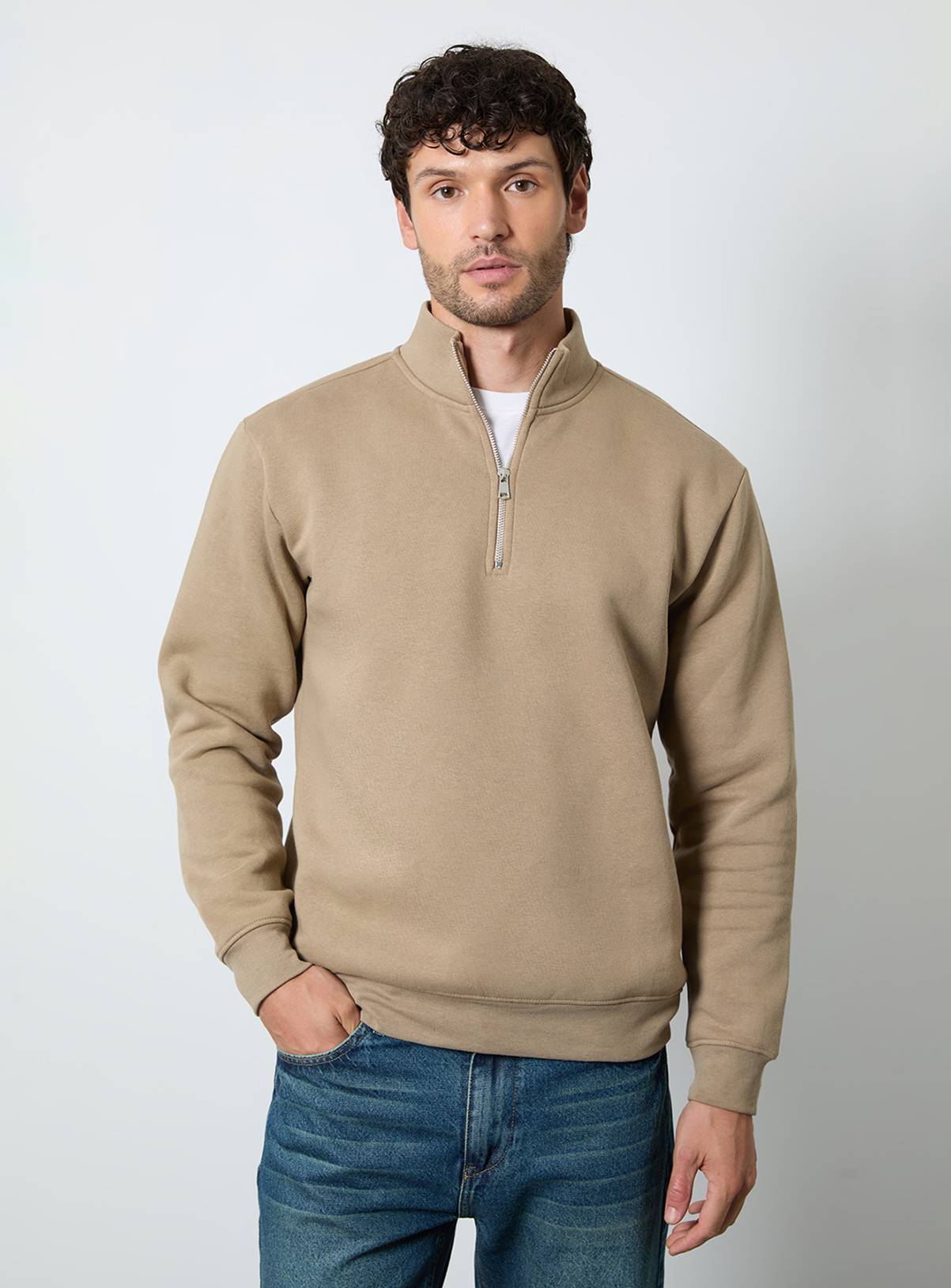 BURTON Taupe Half Zip Jersey Sweatshirt XL - Image 1