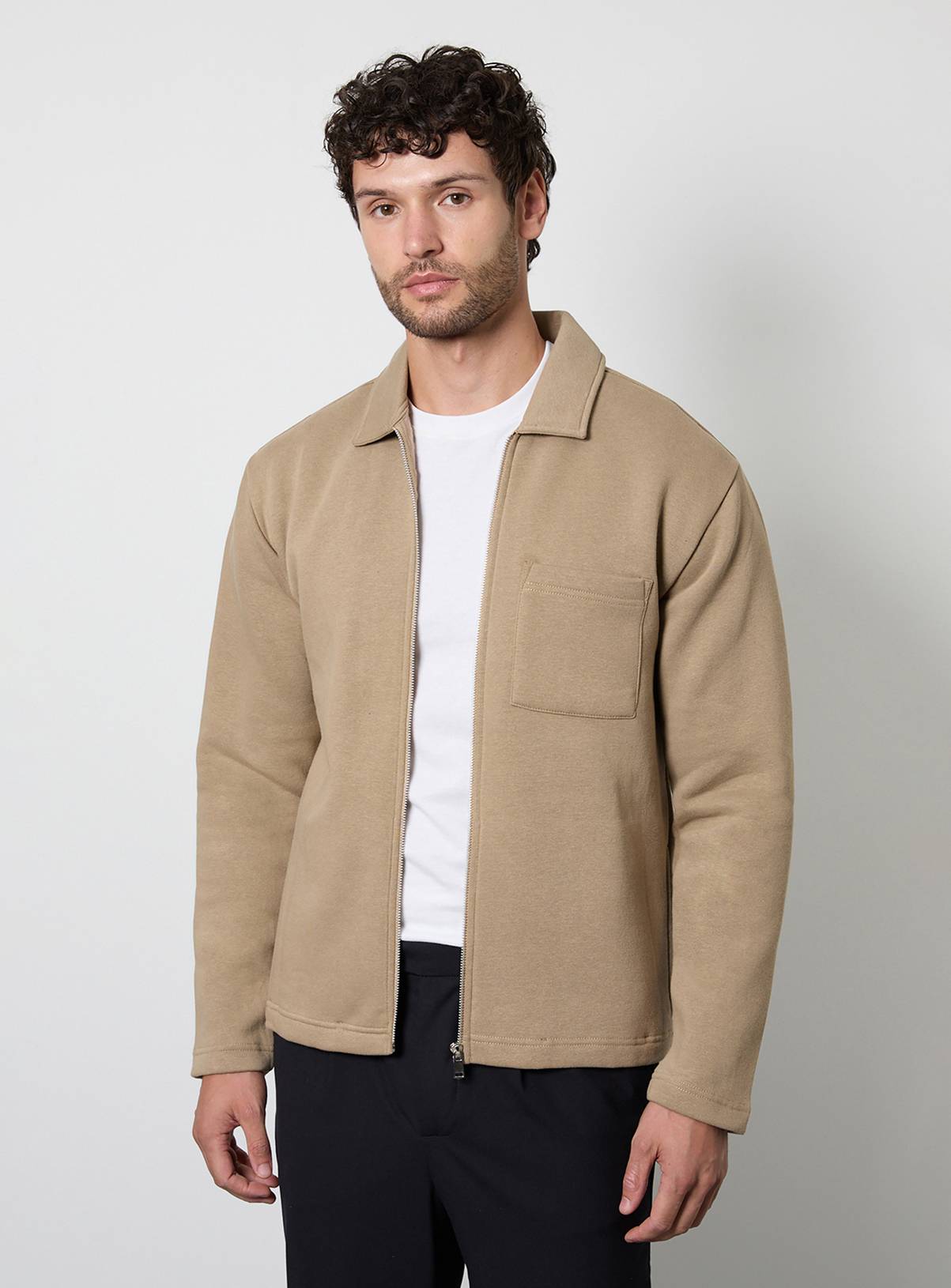 BURTON Taupe Zip Through Jersey Overshirt XXL - Image 1