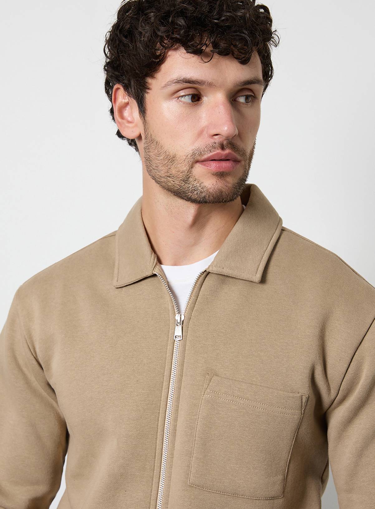 BURTON Taupe Zip Through Jersey Overshirt XXL - Image 2