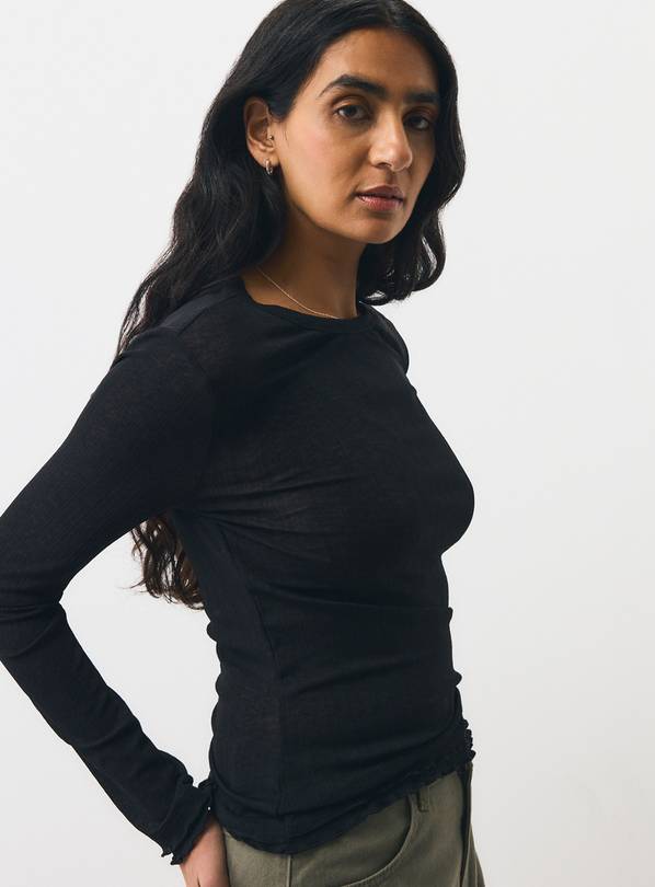 Black Second Skin Mesh Frill Detail Top M