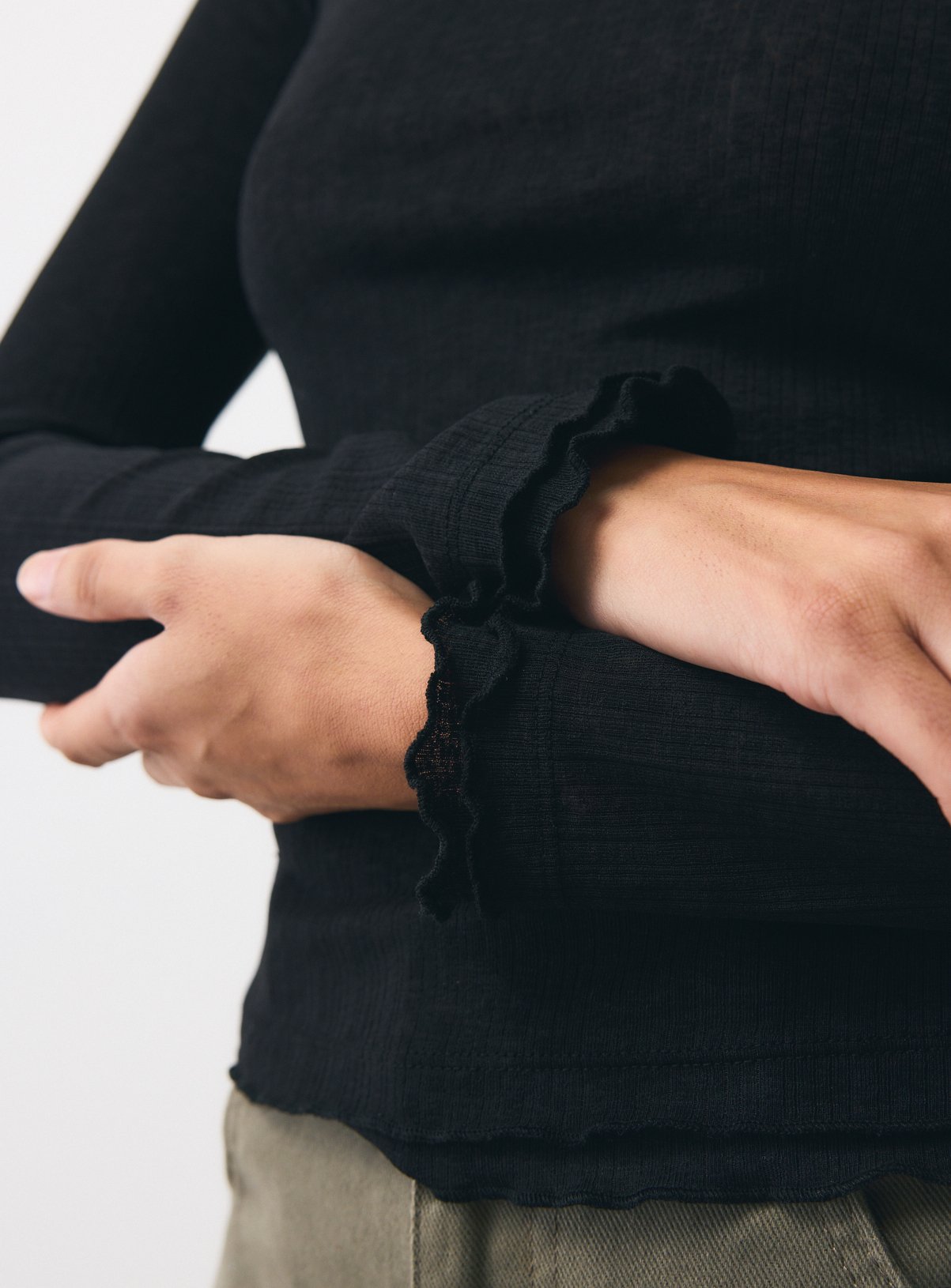 Black Second Skin Mesh Frill Detail Top XL - Image 3 thumbnail