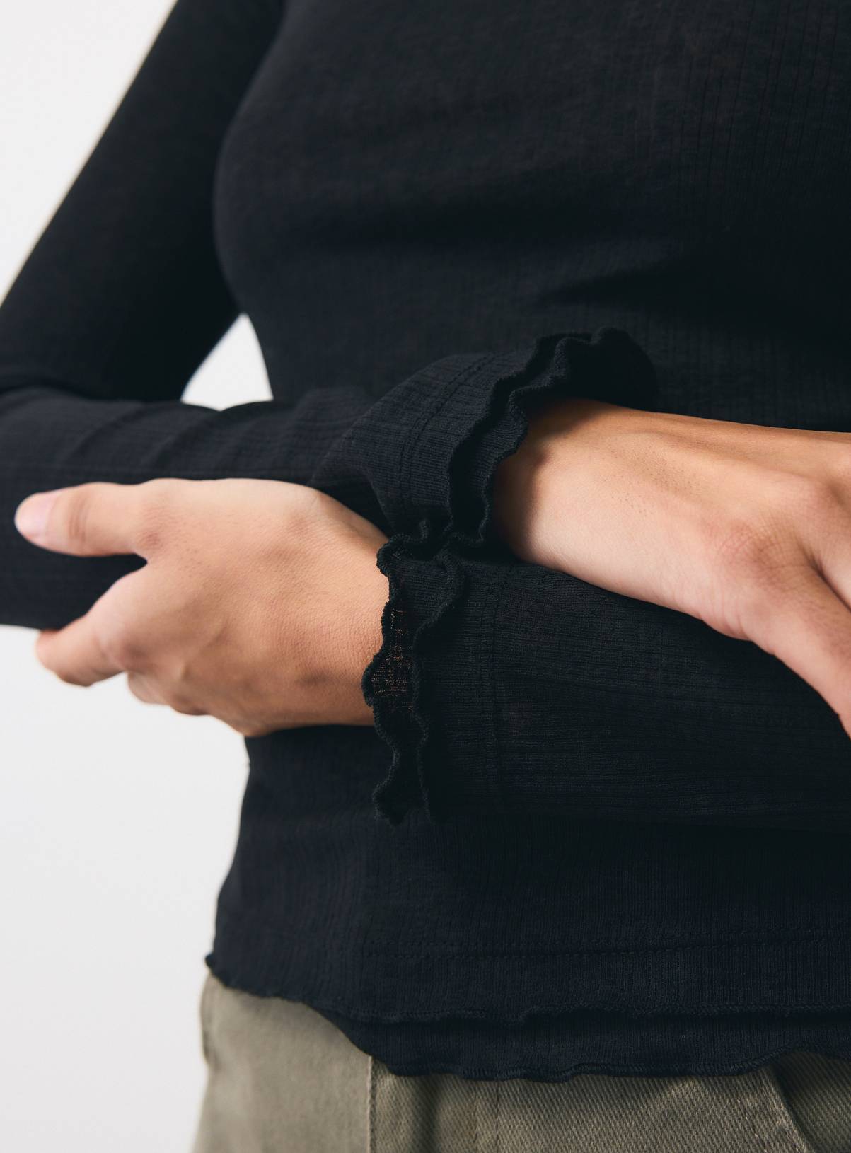 Black Second Skin Mesh Frill Detail Top XL - Image 3