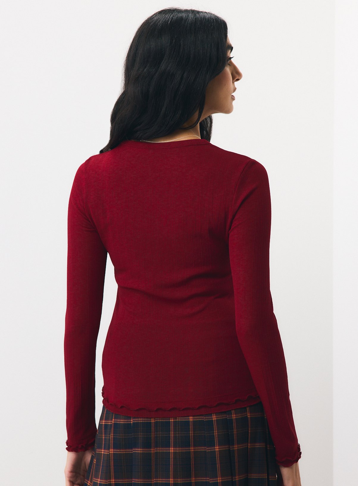 Red Second Skin Mesh Frill Detail Top M - Image 4 thumbnail
