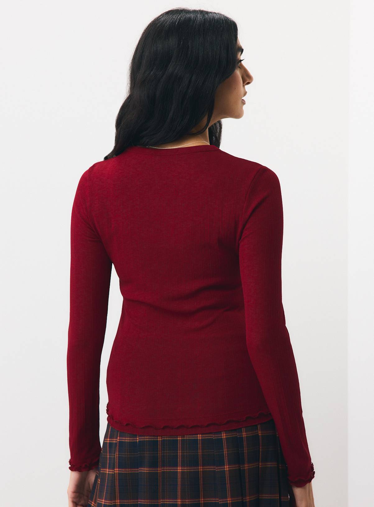Red Second Skin Mesh Frill Detail Top M - Image 4