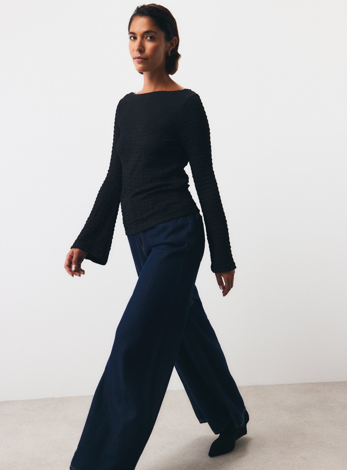 Black Slim Fit Textured Long Sleeve Top XL - Image 3 thumbnail
