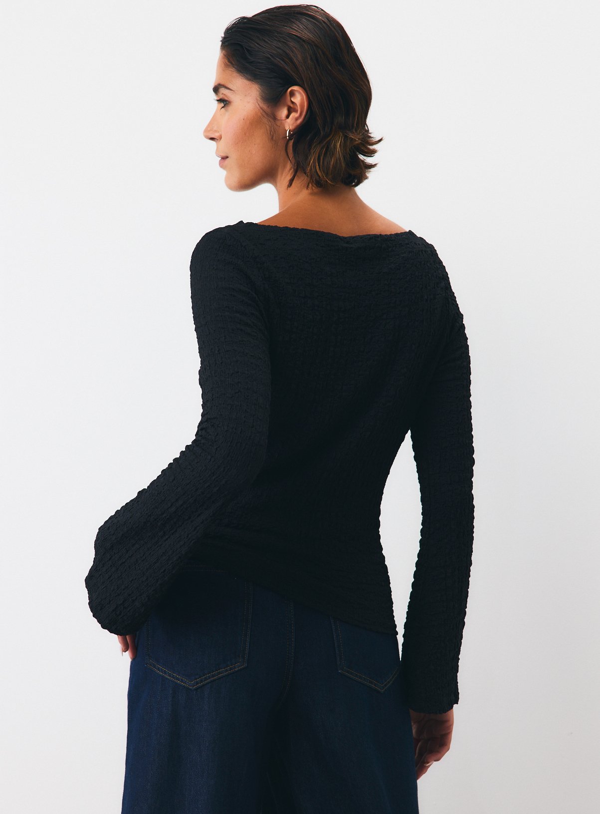 Black Slim Fit Textured Long Sleeve Top XL - Image 4 thumbnail