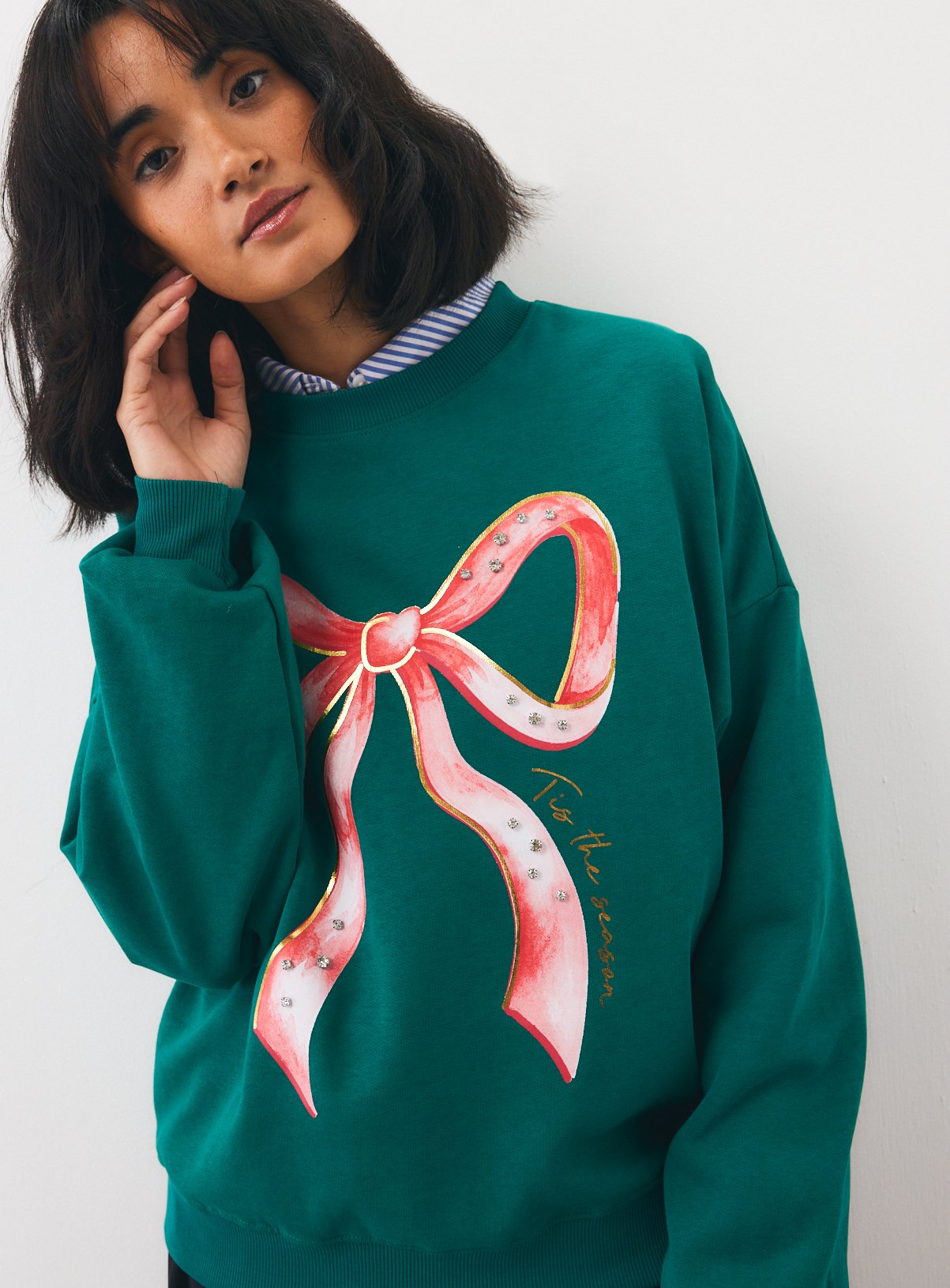 Green Christmas Bow Crewneck Sweater XL - Image 2 thumbnail