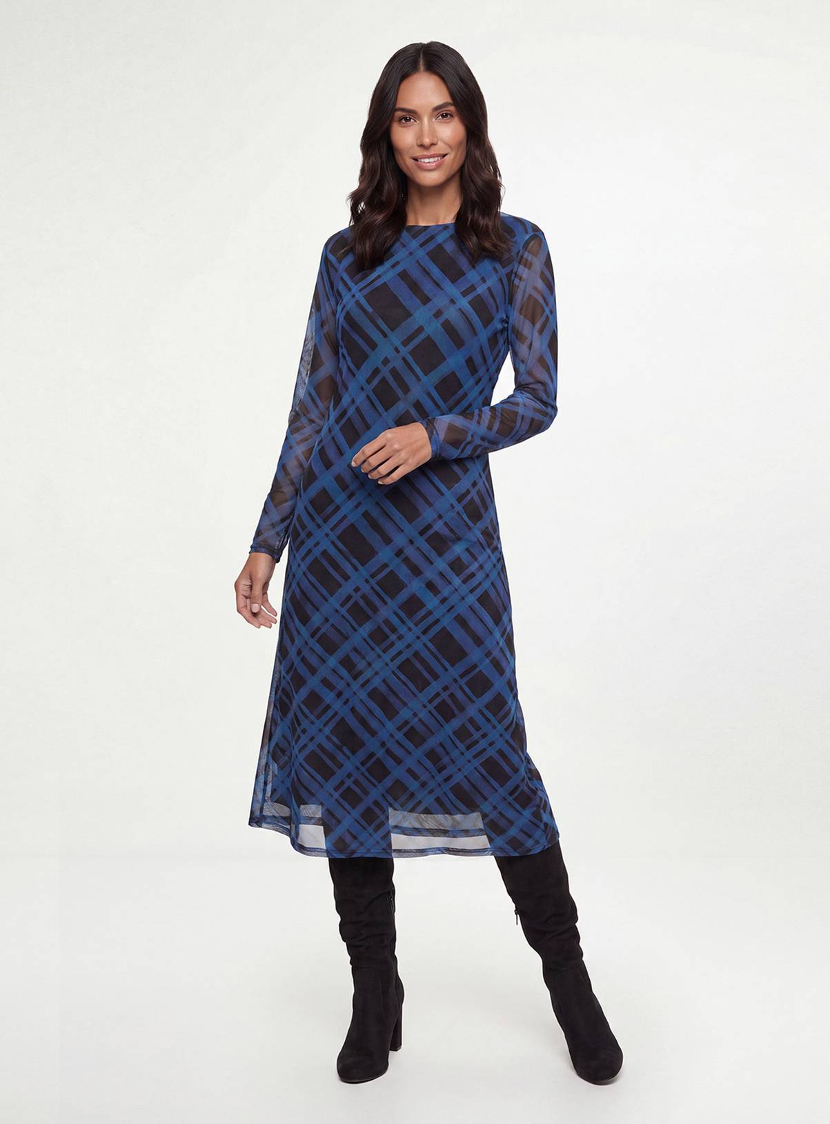 WALLIS Check Mesh Midi Dress 22 - Image 1