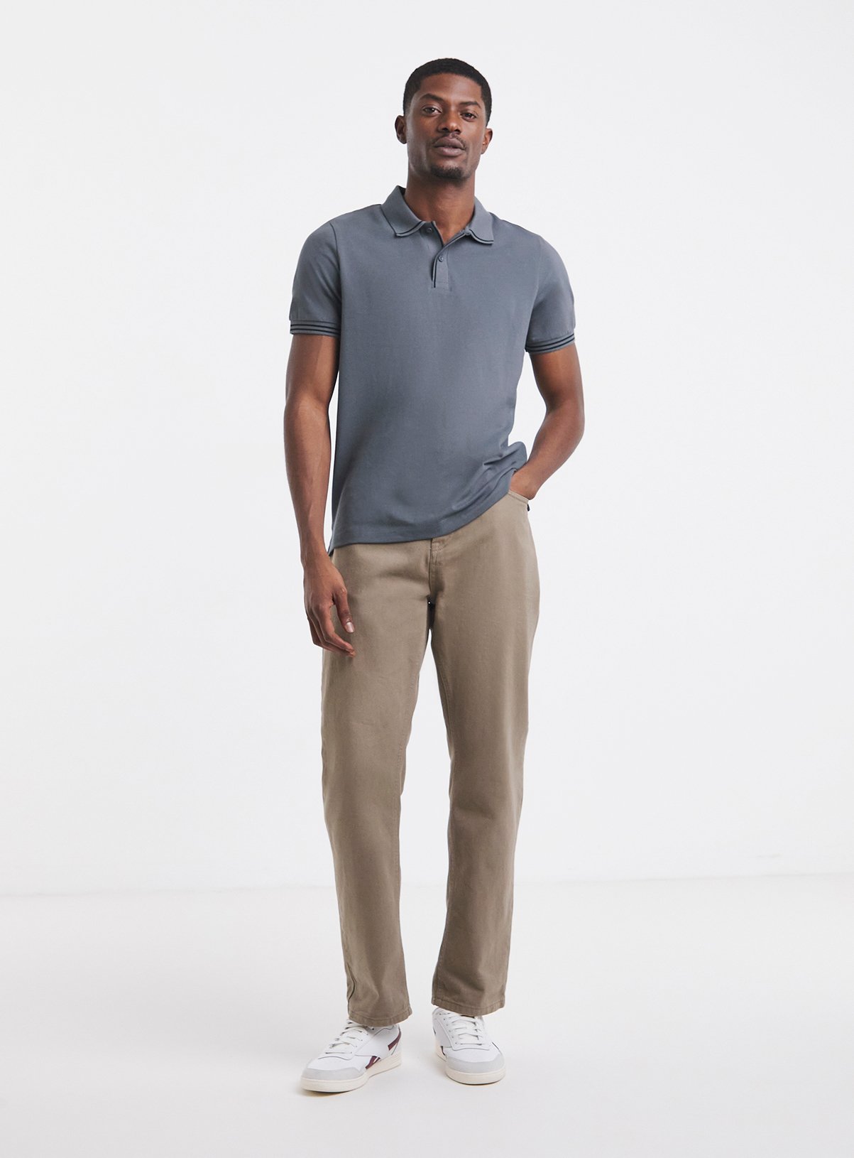 JACAMO Tipped Pique Polo Long Grey L - Image 3 thumbnail