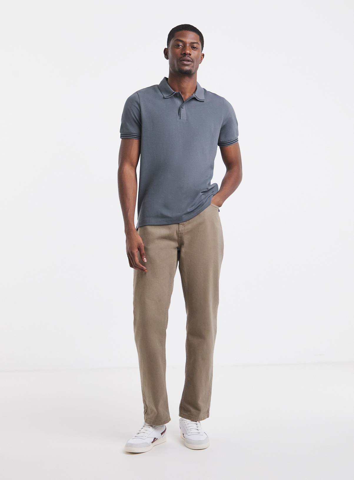 JACAMO Tipped Pique Polo Long Grey L - Image 3
