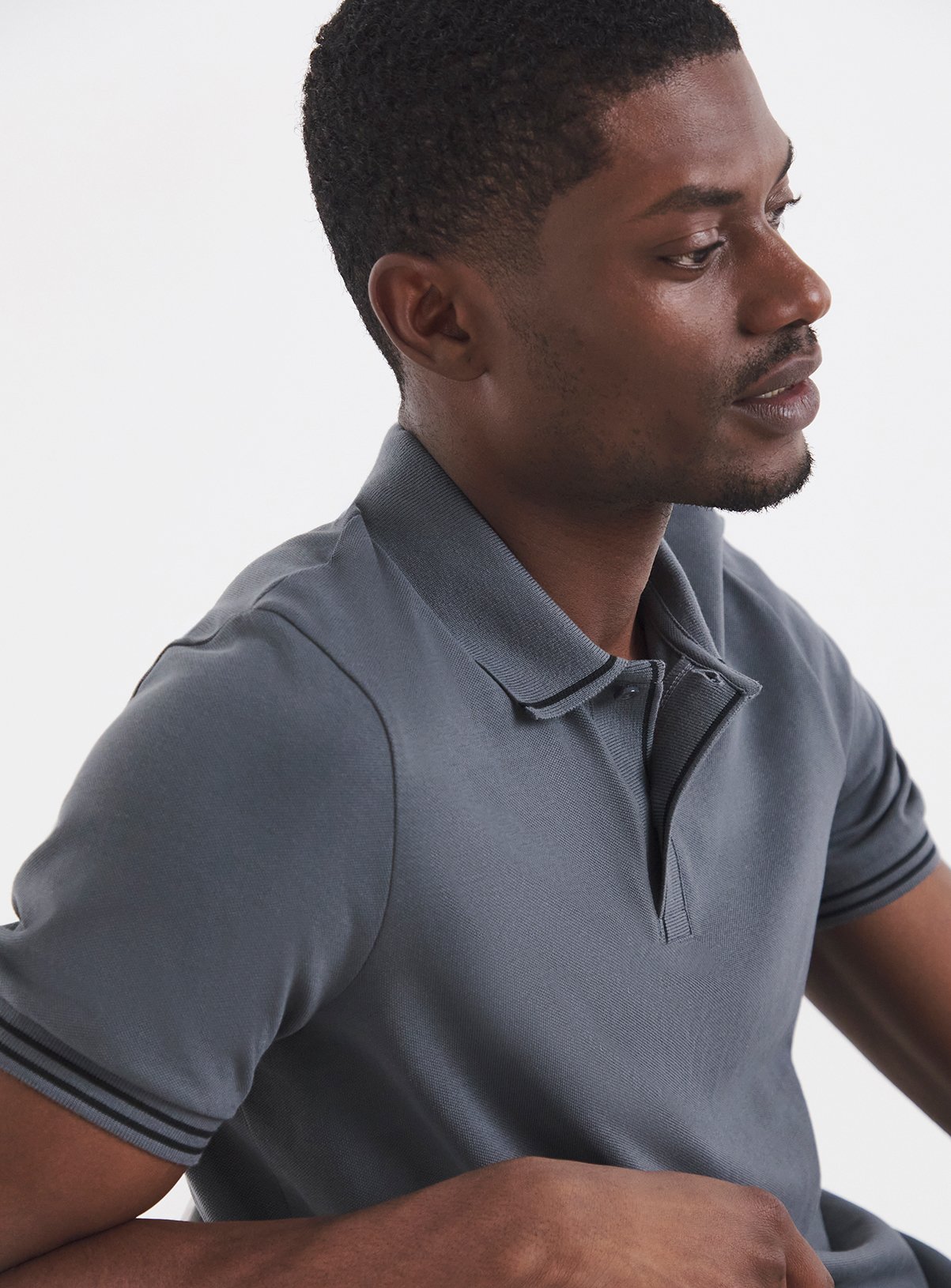 JACAMO Tipped Pique Polo Long Grey L - Image 4 thumbnail