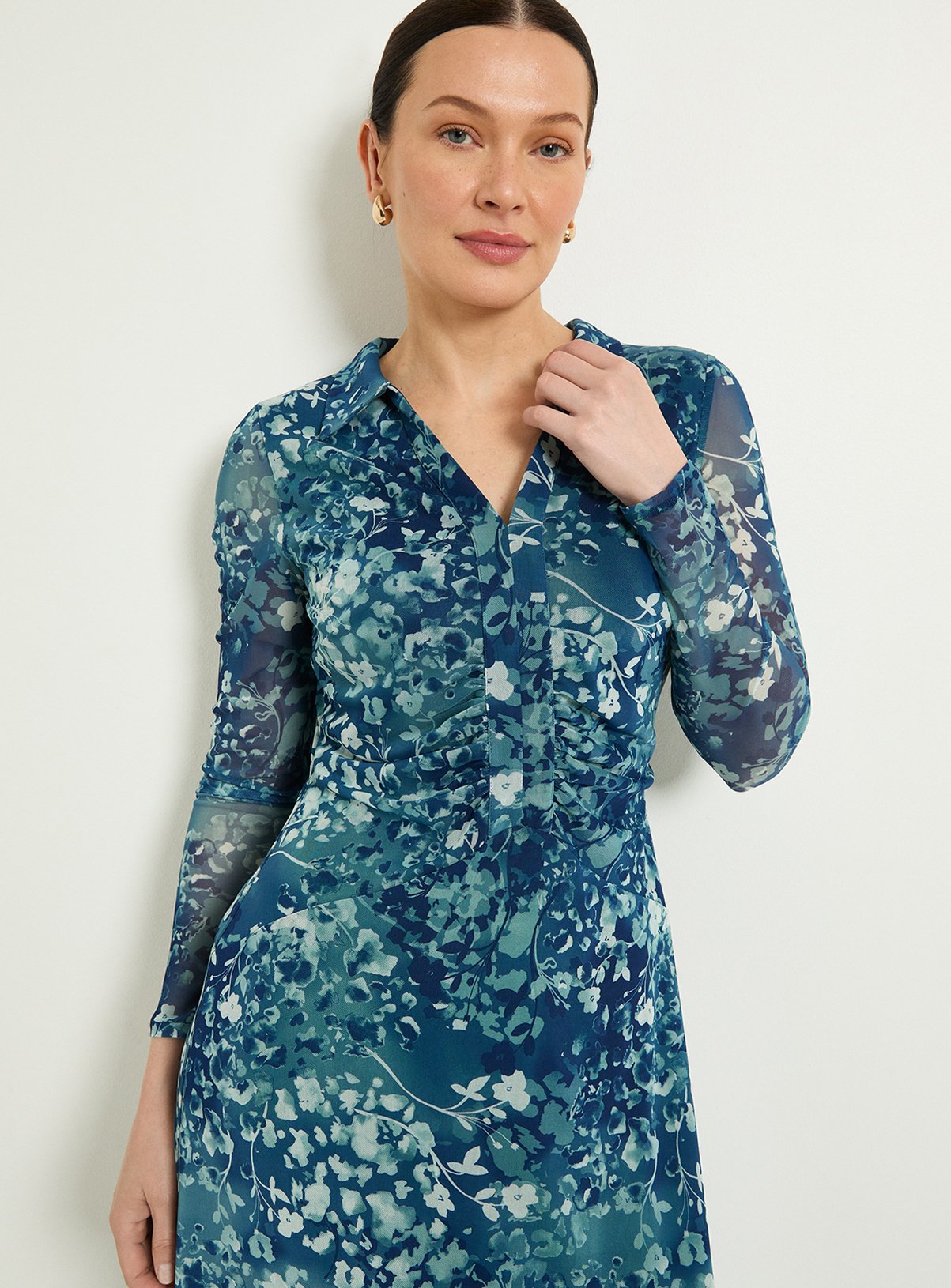 WALLIS Mixed Animal Mesh Ruched Collar Midi Dress 16 - Image 2 thumbnail