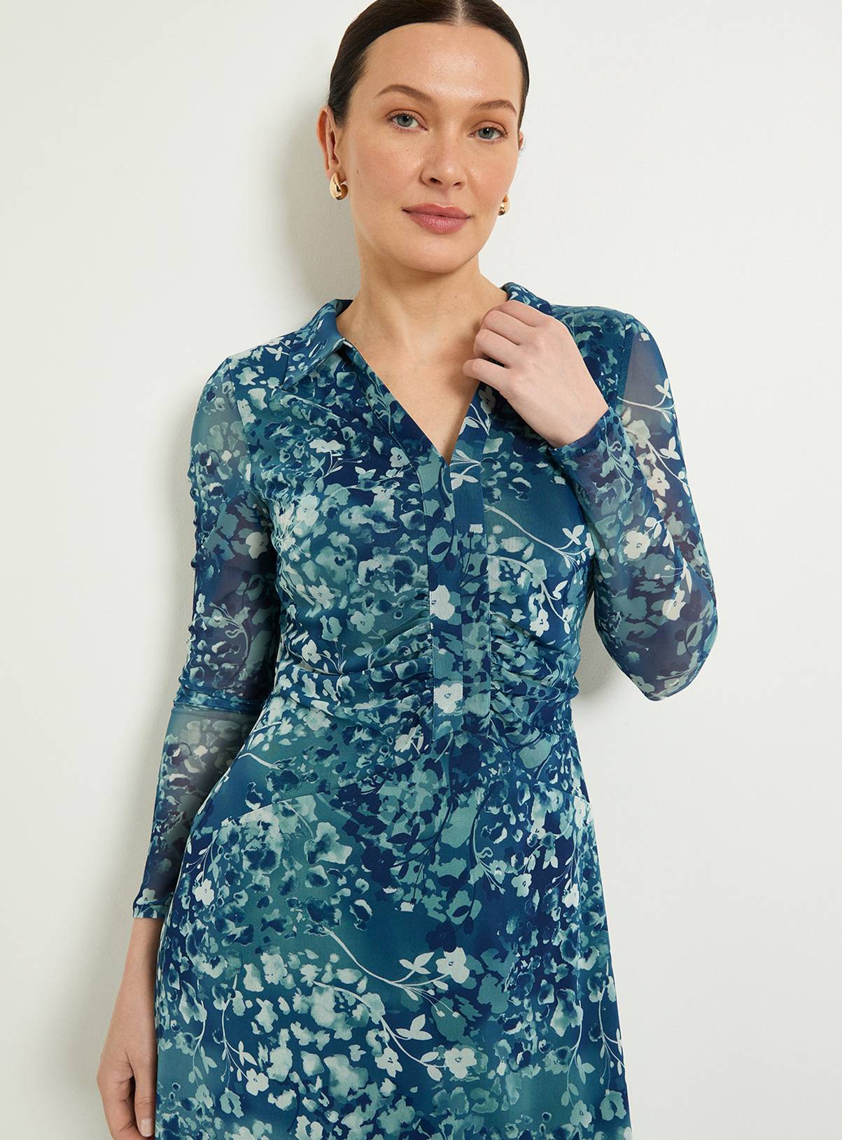 WALLIS Mixed Animal Mesh Ruched Collar Midi Dress 16 - Image 2