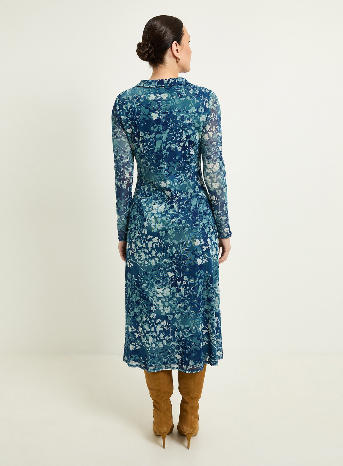 WALLIS Mixed Animal Mesh Ruched Collar Midi Dress 16 - Image 3 thumbnail