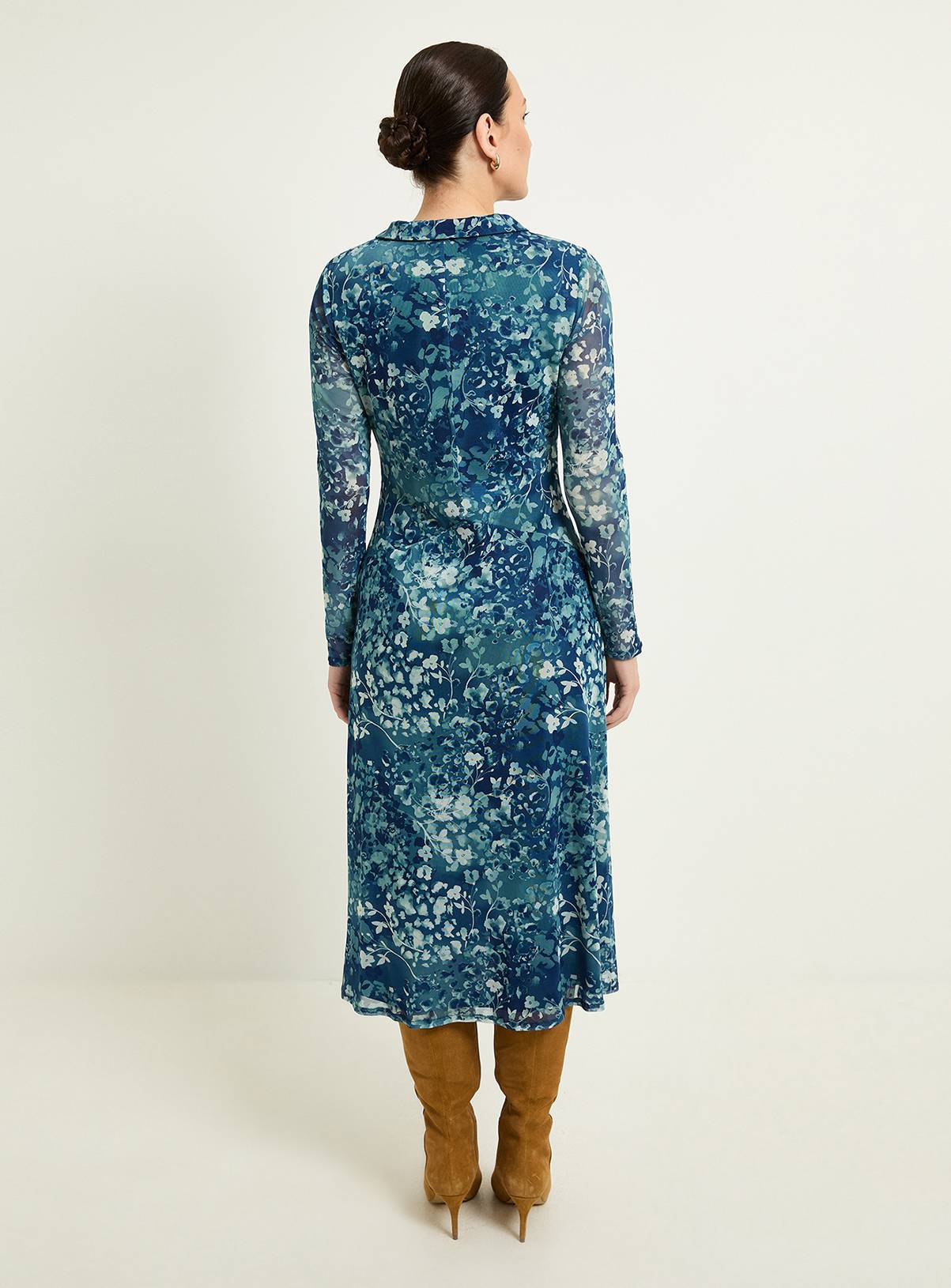 WALLIS Mixed Animal Mesh Ruched Collar Midi Dress 16 - Image 3