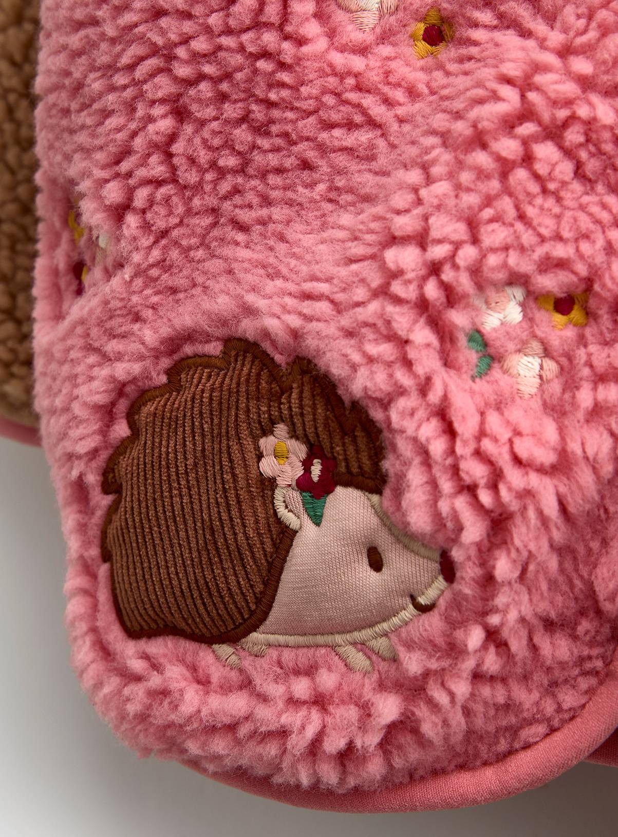 JOJO MAMAN BÉBÉ Hedgehog Applique Reversible Fleece Jacket Coral 6-12 months - Image 2