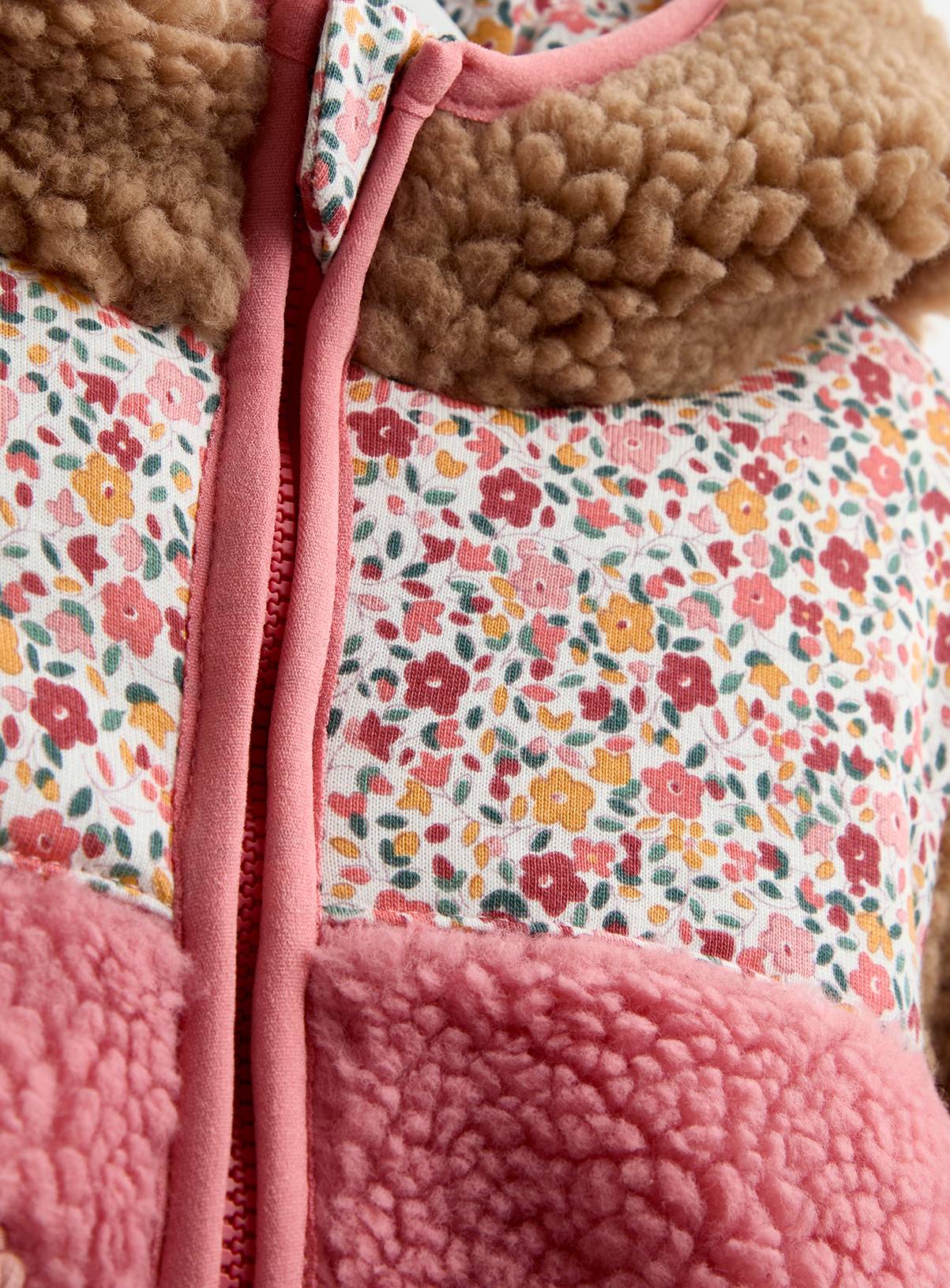 JOJO MAMAN BÉBÉ Hedgehog Applique Reversible Fleece Jacket Coral 6-12 months - Image 3