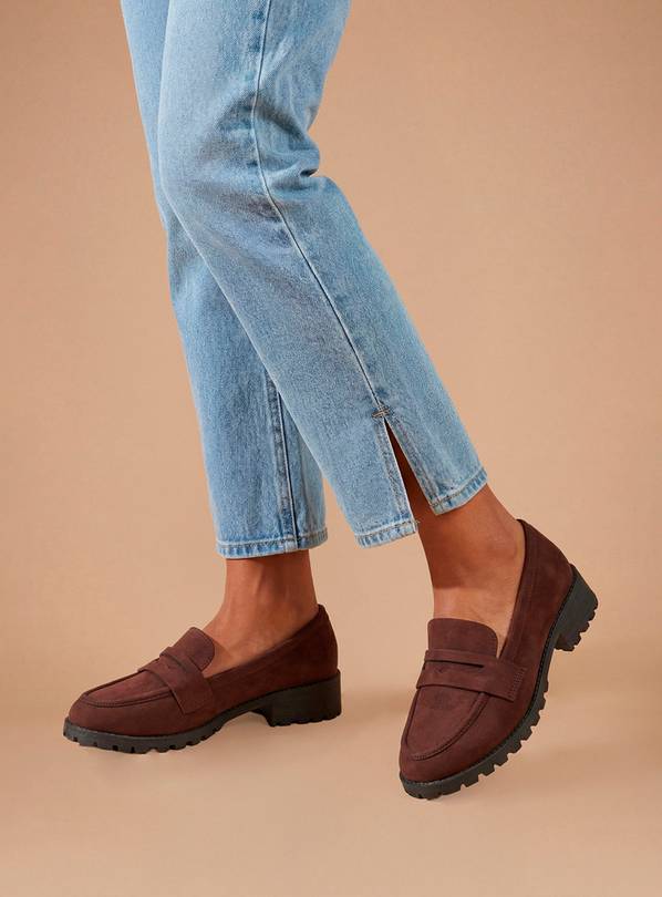 DOROTHY PERKINS Brown Leoni Faux Suede Chunky Loafers Wide Fit 4
