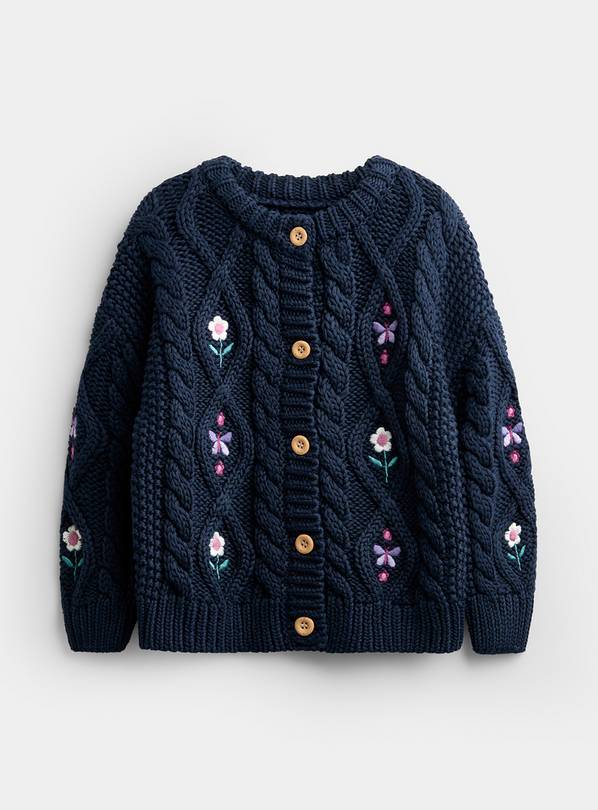 JOJO MAMAN BÉBÉ Embroidered Chunky Cable Knit Cardigan Navy Blue 6-12 months