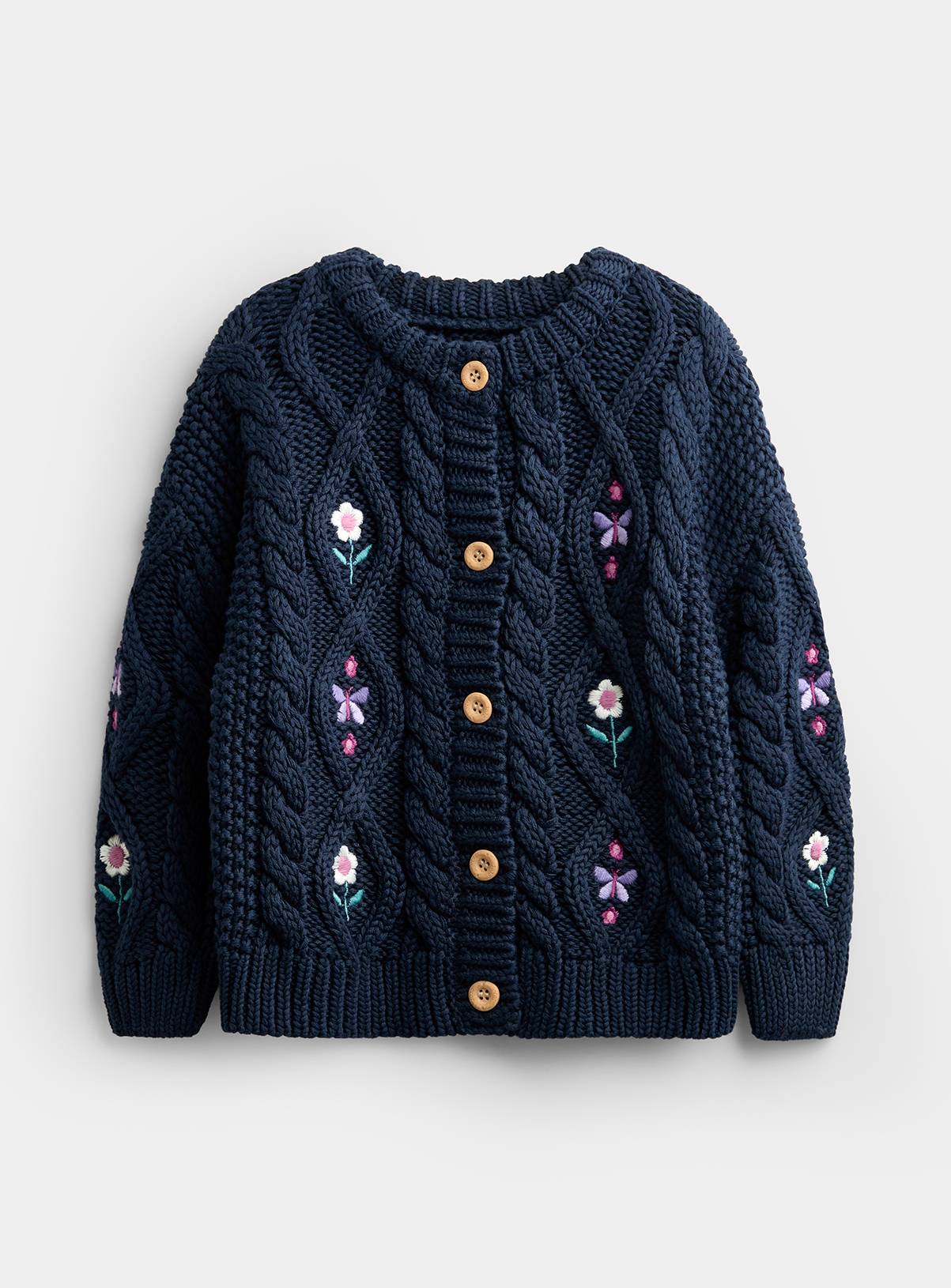JOJO MAMAN BÉBÉ Embroidered Chunky Cable Knit Cardigan Navy Blue 6-12 months - Image 1