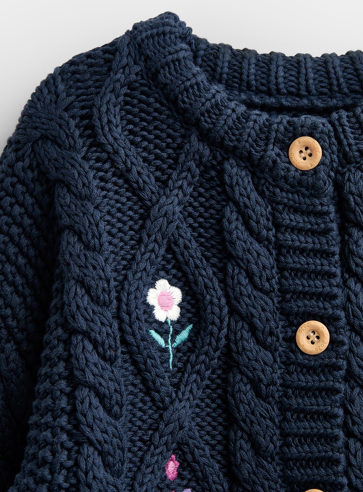 JOJO MAMAN BÉBÉ Embroidered Chunky Cable Knit Cardigan Navy Blue 6-12 months - Image 2 thumbnail