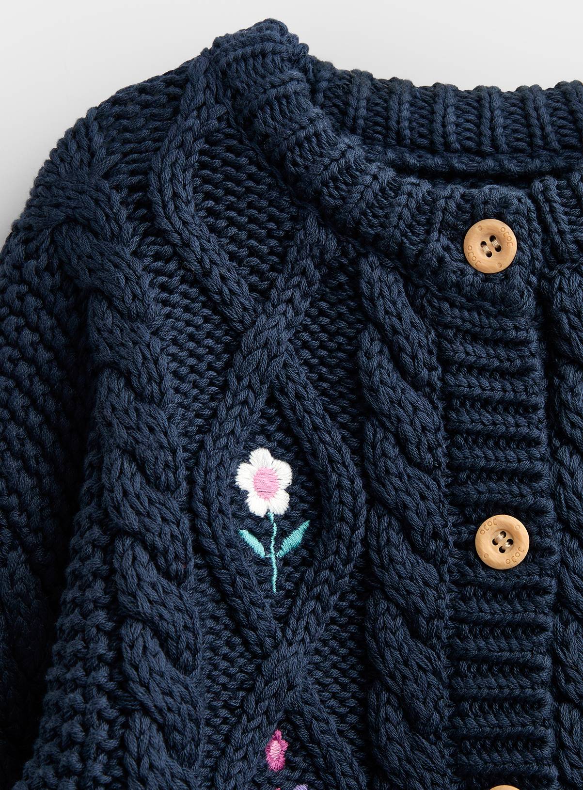 JOJO MAMAN BÉBÉ Embroidered Chunky Cable Knit Cardigan Navy Blue 6-12 months - Image 2