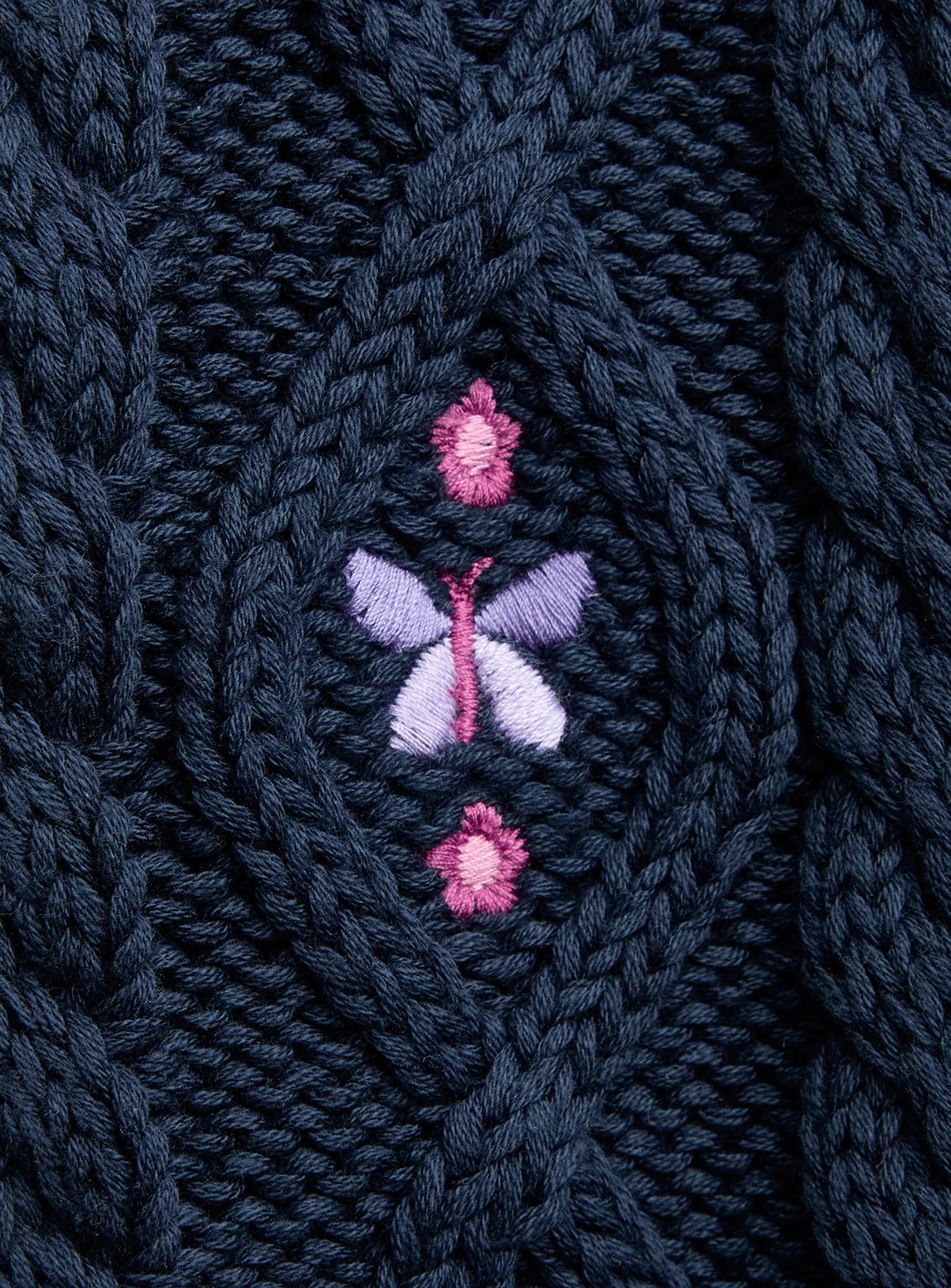 JOJO MAMAN BÉBÉ Embroidered Chunky Cable Knit Cardigan Navy Blue 6-12 months - Image 3 thumbnail